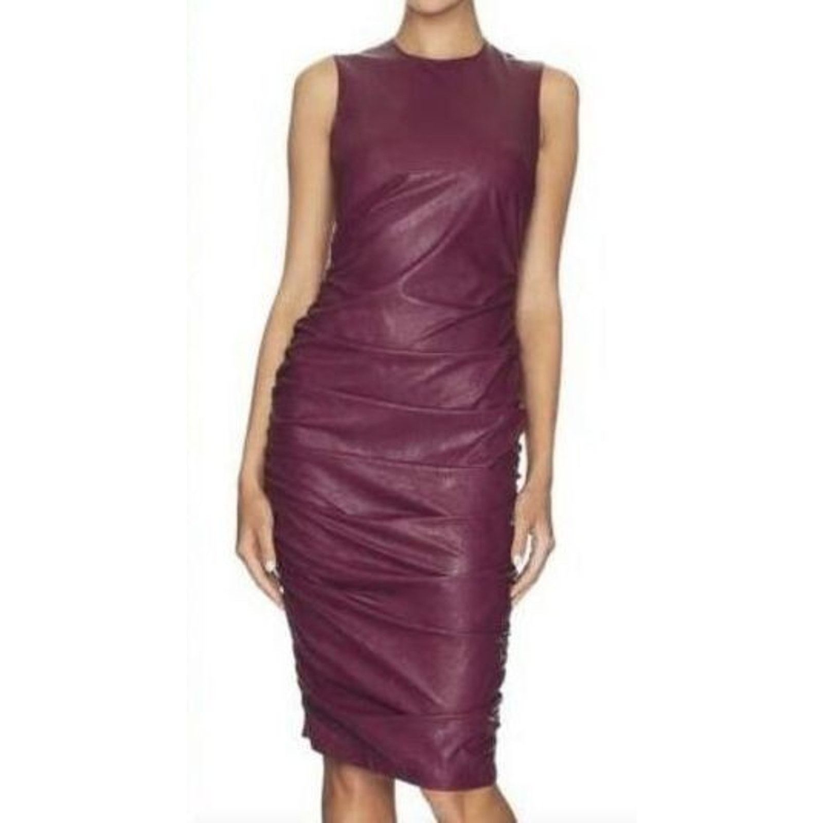 Amanda Uprichard New AMANDA UPRICHARD Jamilla Faux Leather Ruched Dress Sz XS Size XS / US 0-2 / IT 36-38 - 3 Thumbnail