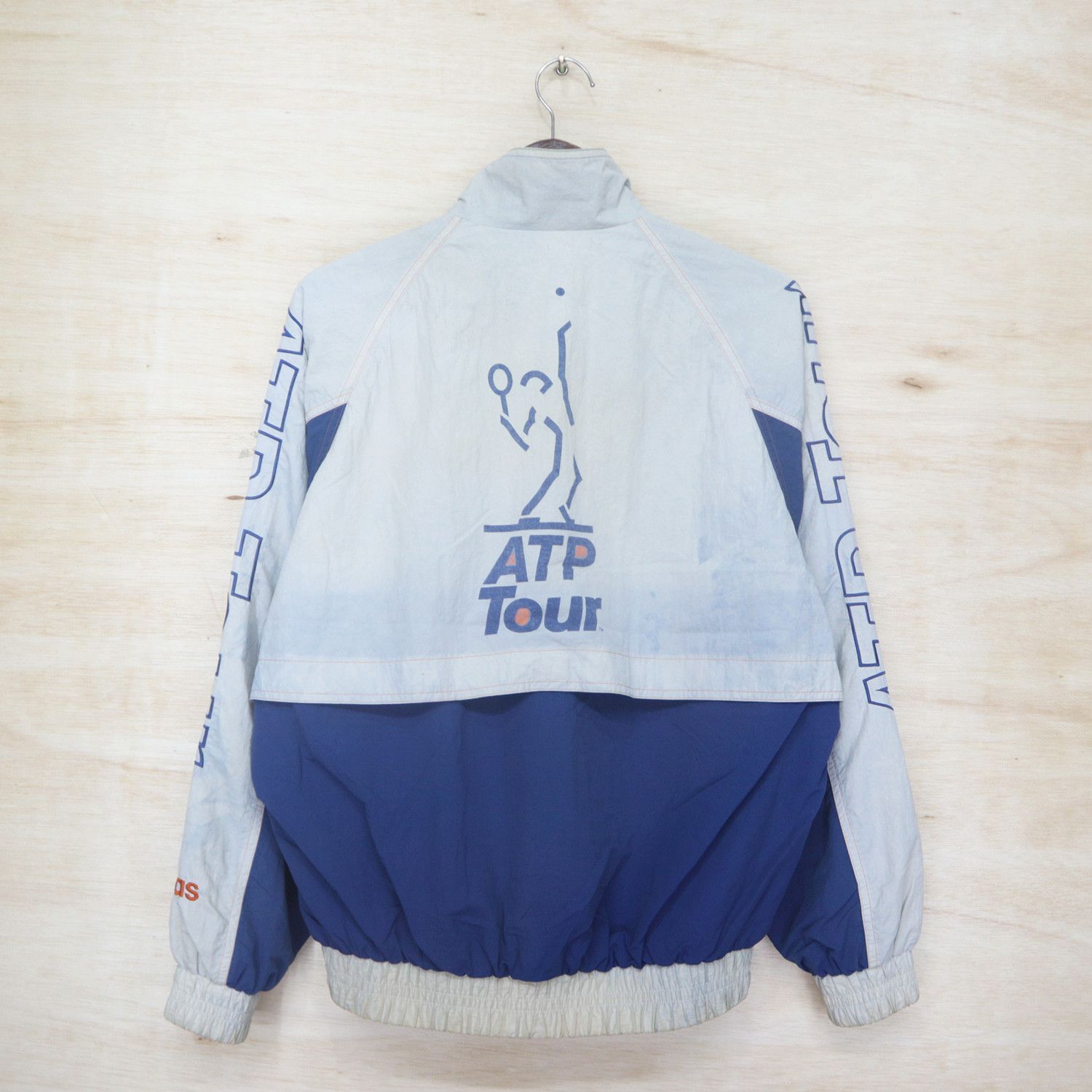image of Adidas Atp Tour Big Logo Embroidered Bomber Windbreaker in Beige, Men's (Size Large)