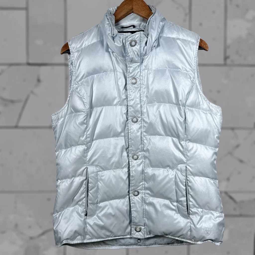 Ariat Ariat Light Blue Button Down Duck Down Puffer Jacket Vest Womens Size L Size L / US 10 / IT 46 - 1 Thumbnail