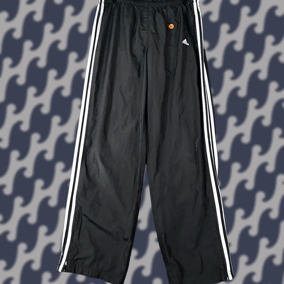 Adidas - We prioritize the key information: "Y2K Adidas Mens Black Track Pants Zip Ankle White Stripes Logo Athletic Size L Size US 33 - 1 Thumbnail