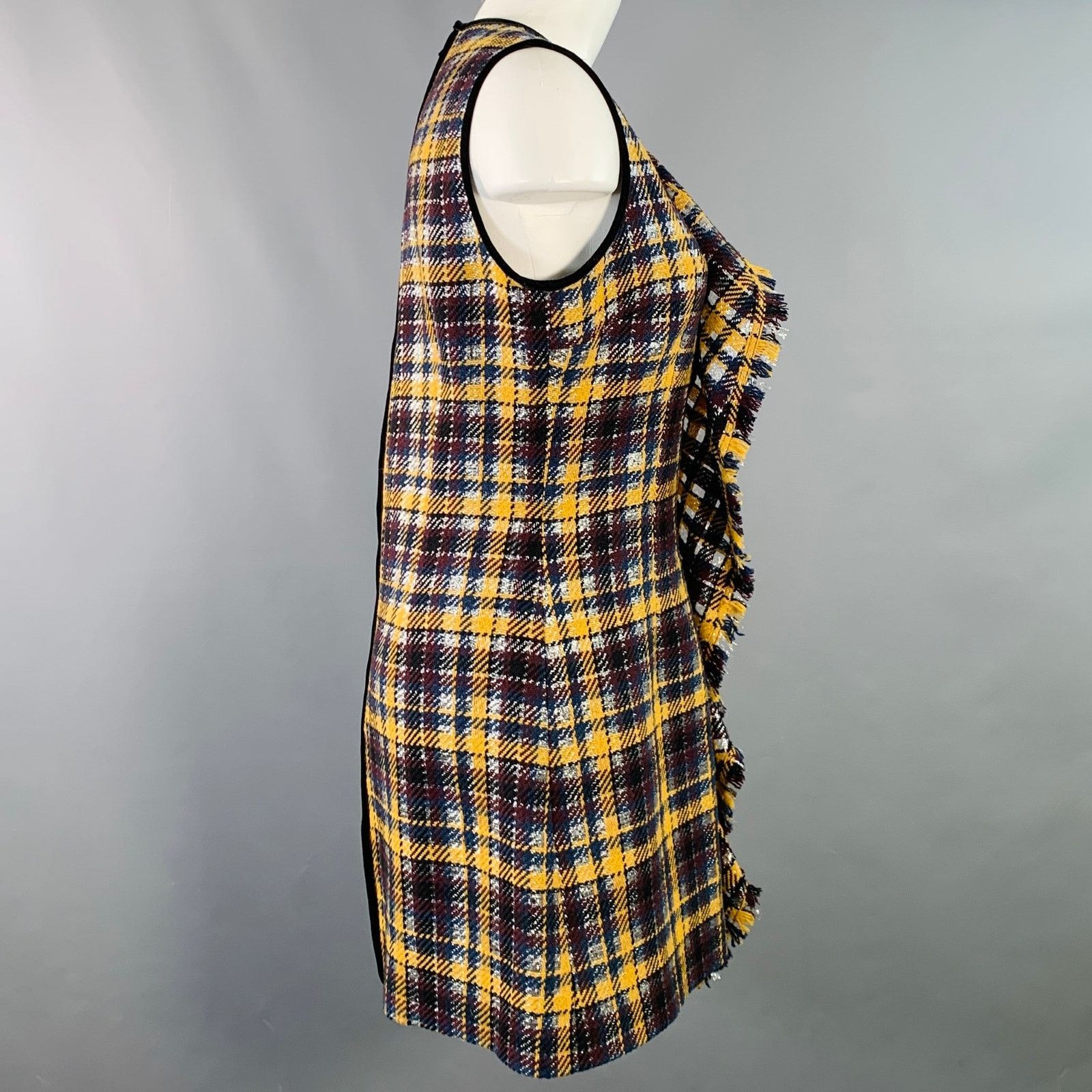 MSGM Size 8 Yellow Black Silver Wool Ruffle Plaid Mini Dress Size M / US 6-8 / IT 42-44 - 3 Thumbnail