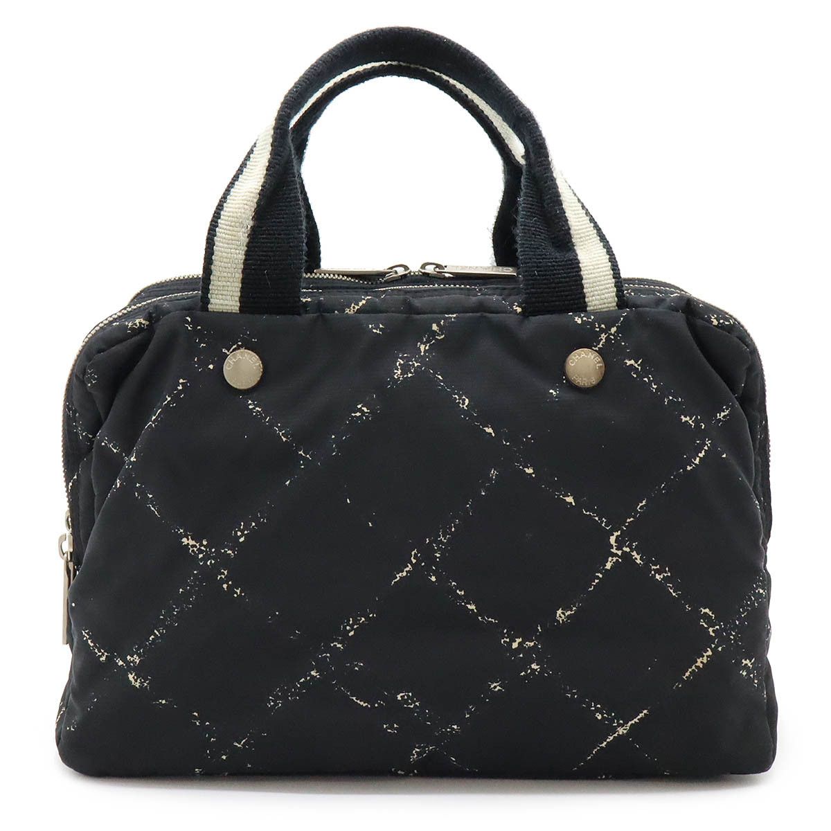 Chanel Chanel Nylon Mini Boston Bag Handbag Black Red Canvas Handbag in Good Condition