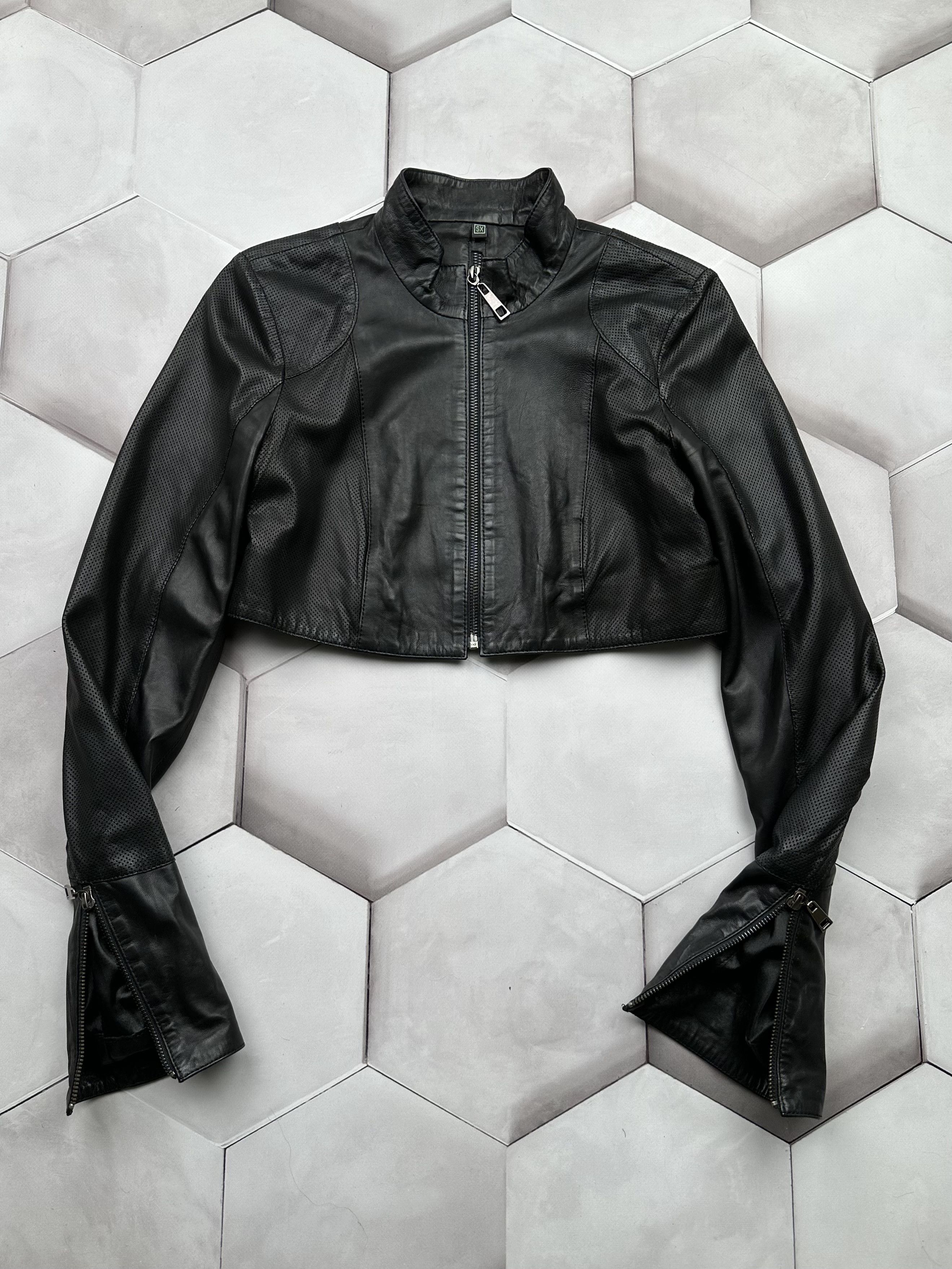 image of Avant Garde Vintage Leather Cropped Jacket in Black, Women's (Size XS)