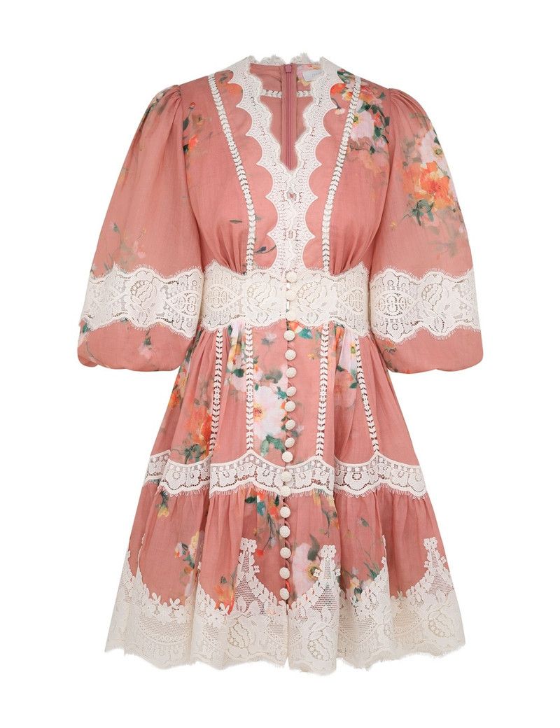 oc11z0126 Everley Lace Trim Mini Dress in Multicolor