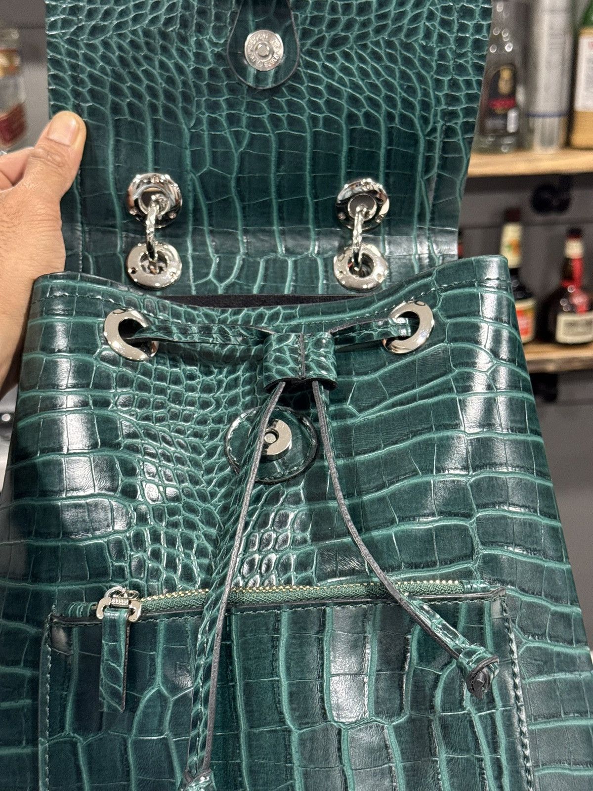 Bottega Veneta Daniellee Green Alligator Embossed Leather Women's Backpack Size ONE SIZE - 10 Thumbnail