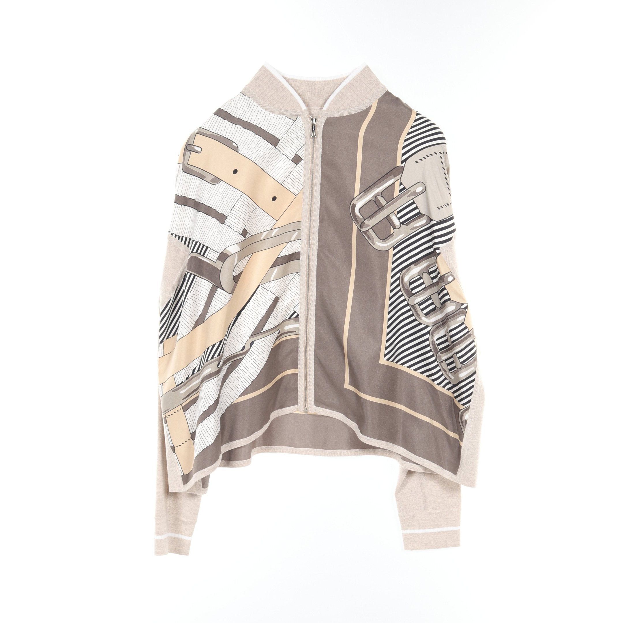 Hermes Hermes Cardigan Switching Silk Wool Gray Light Beige Multicolor Size ONE SIZE - 1 Thumbnail