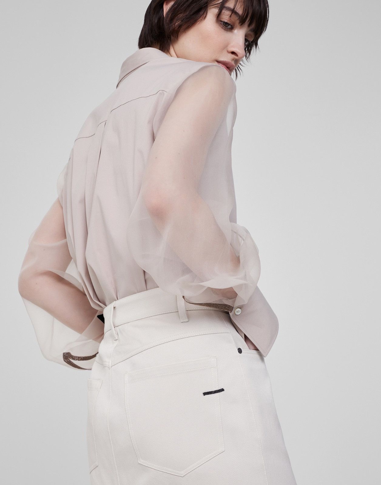 Brunello Cucinelli o1la1rc1a0225 Denim Skirt in Ivory Size 25" / US 0 / IT 36 - 3 Thumbnail