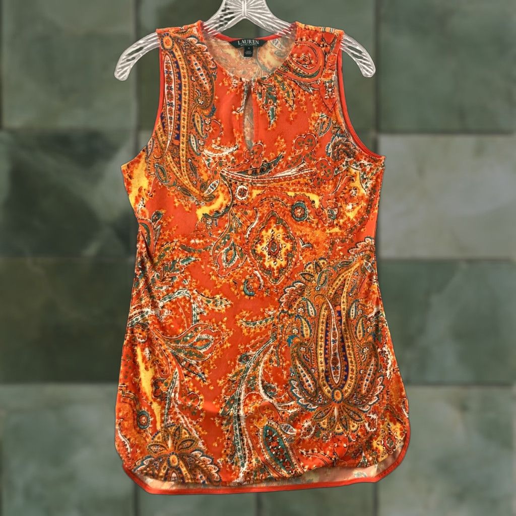 Ralph Lauren Lauren Ralph Lauren Blouse Womens Small Orange Floral Sleeveless Round Neck Pullover Regular Hawaiian Flower Womens Size M / US 6-8 / IT 42-44 - 1 Thumbnail