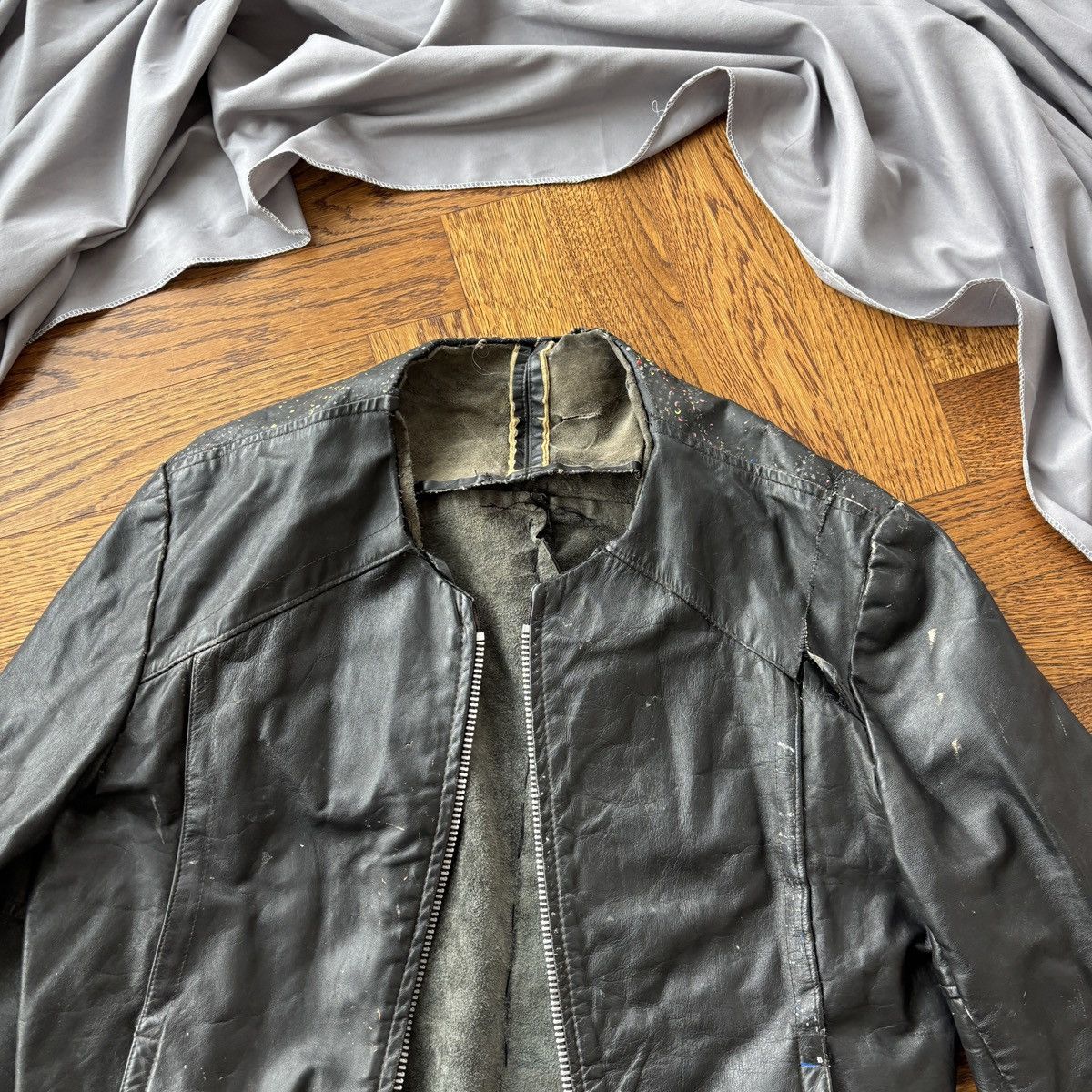 Vintage Trashed Leather Jacket Crust Punk Vintage Moto Paint Splat Size US S / EU 44-46 / 1 - 12 Thumbnail