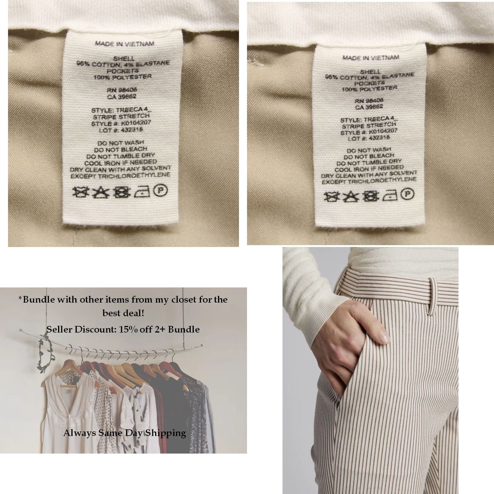 Theory Theory Womens Treeca 4 Beige Multi Striped Stretch Pants - Business & Casual Style Size 28" / US 6 / IT 42 - 8 Thumbnail