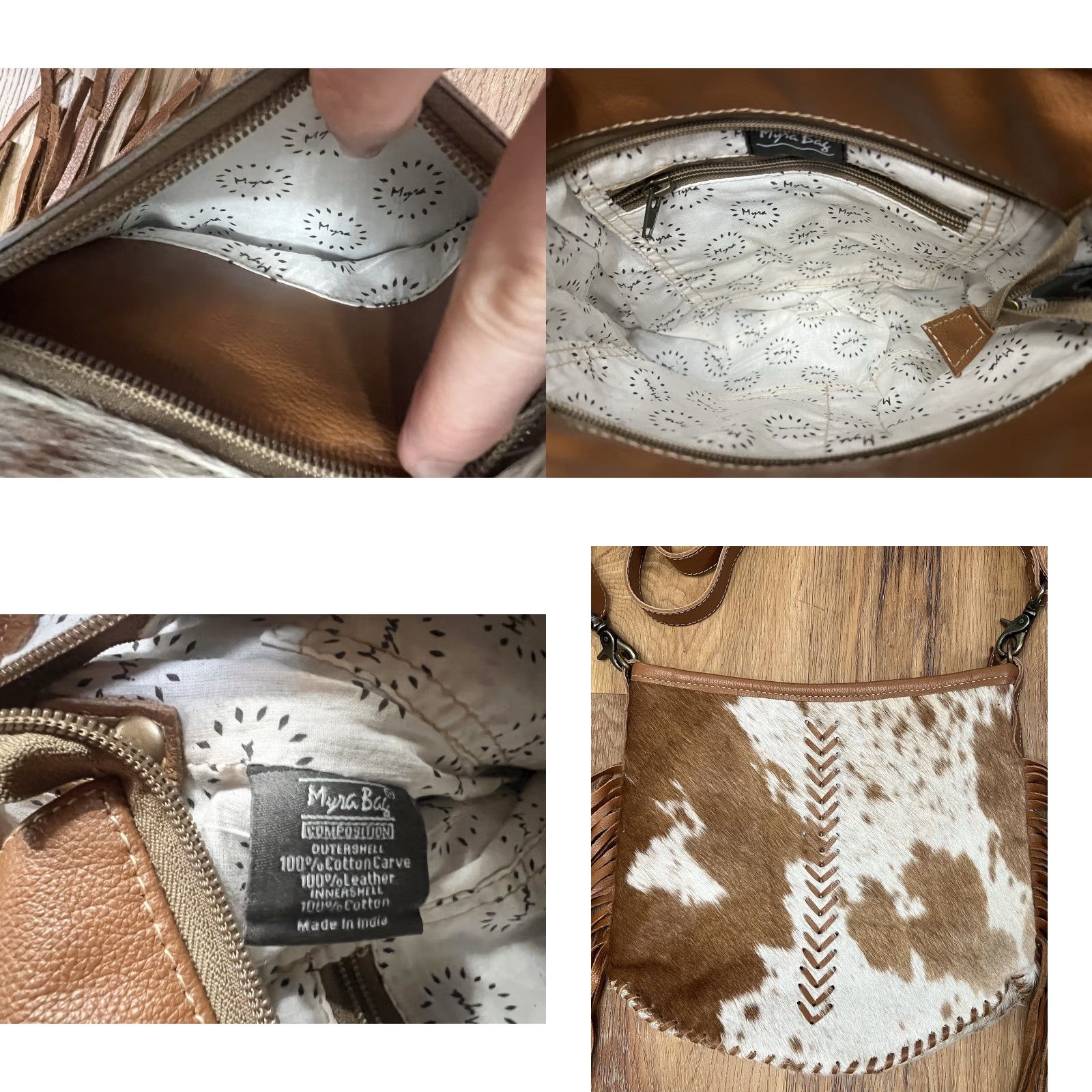 Vintage VINTAGE Myra Bag Western Brown Tan Cow Hair Hide Leather Fringe Shoulder Crossbody Bag Boho Womens Size ONE SIZE - 8 Thumbnail