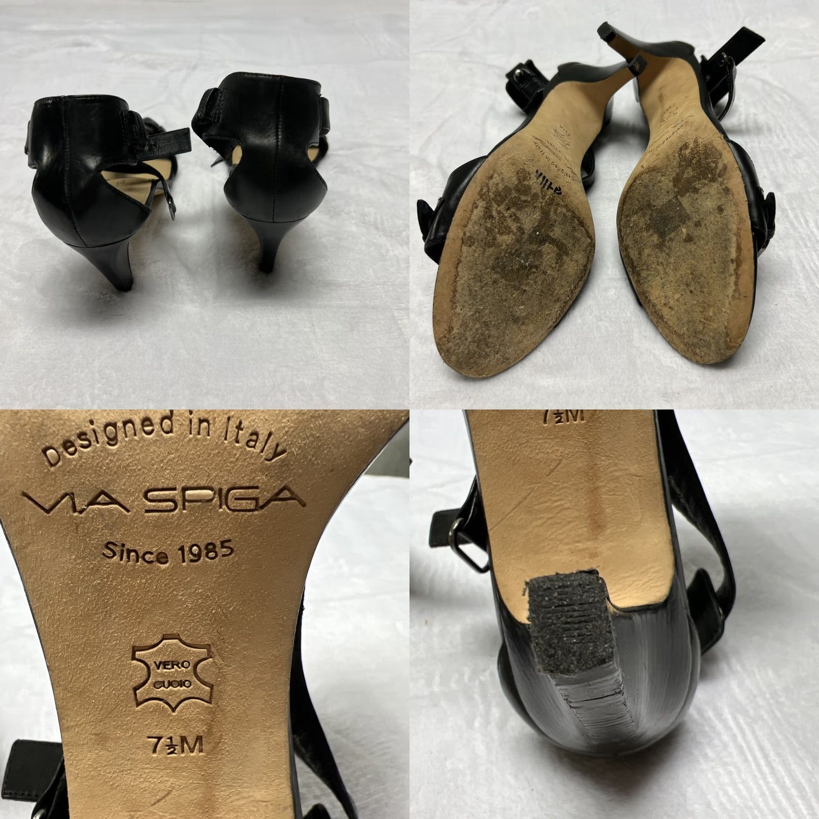 Vintage VIA SPIGA Black Leather Heels Women’s 7.5M Ankle Strap Block Heel Sandals Size US 8 / IT 38 - 8 Thumbnail