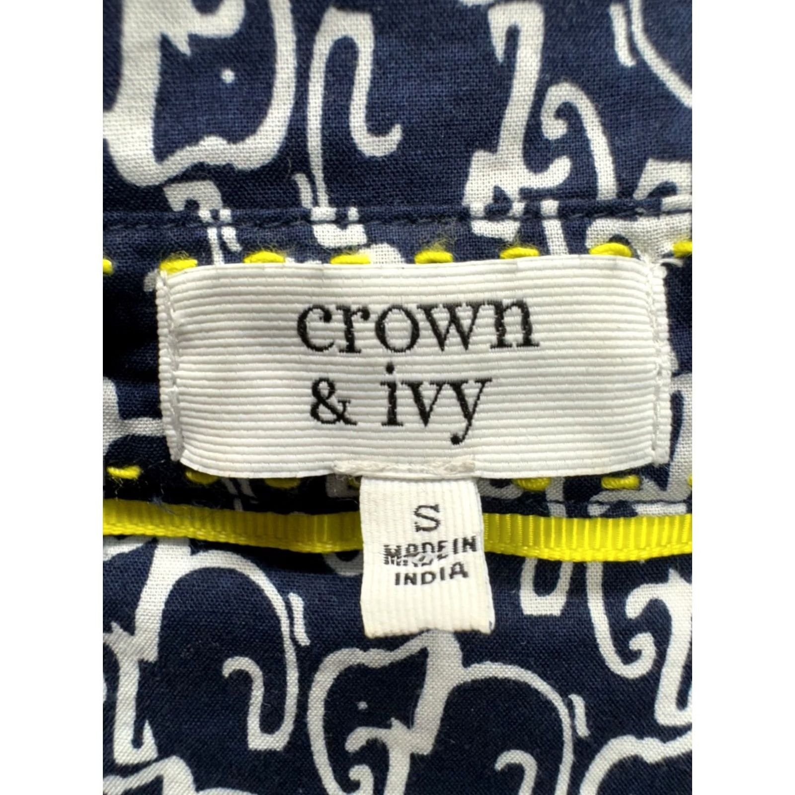 Vintage Crown & Ivy Navy Elephant Print Button-Down Shirt Womens S 100% Cotton Size S / US 4 / IT 40 - 3 Thumbnail