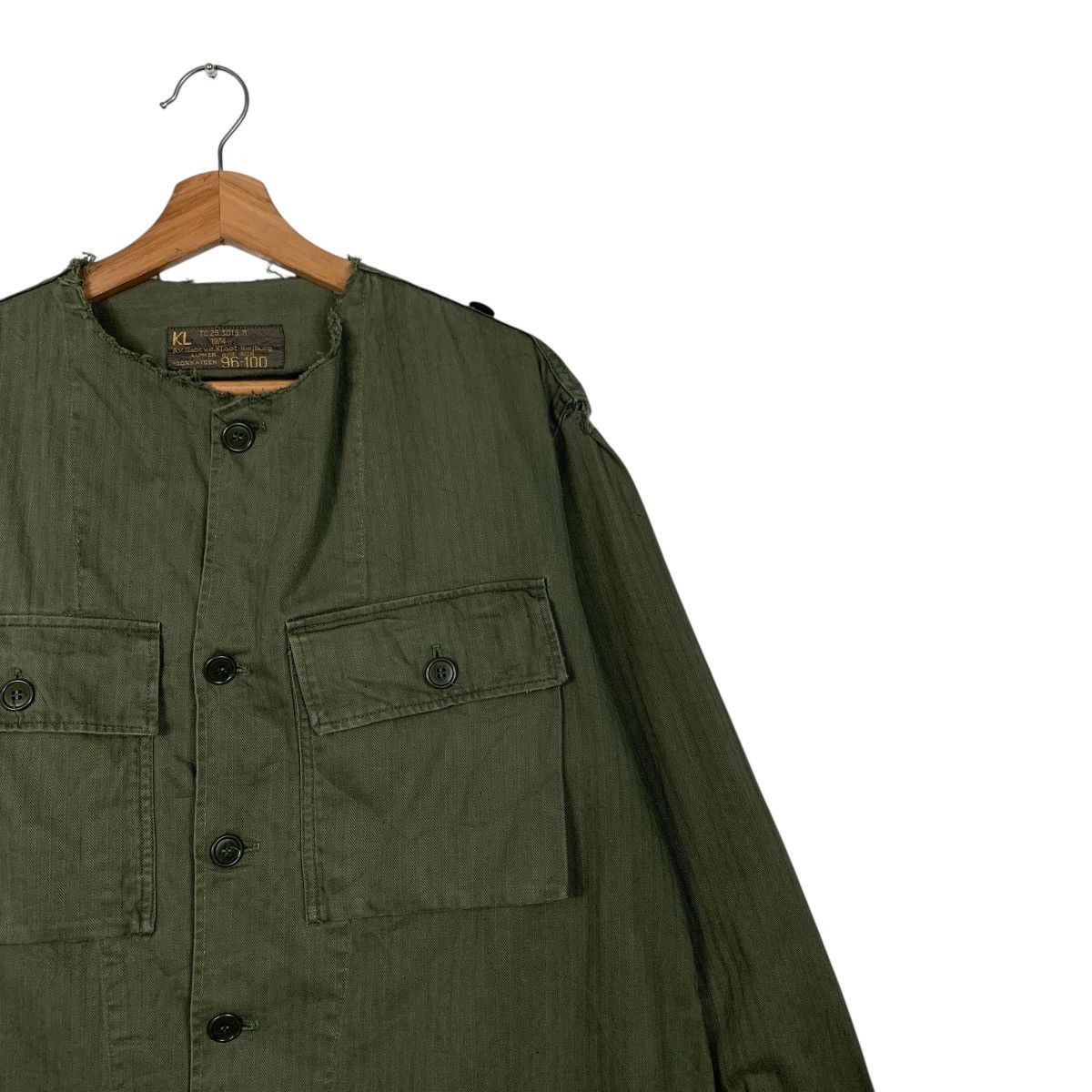 Vintage 74’ Dutch Army HBT Fatigue Jacket Cutoff Collar #1668-C74 Size US L / EU 52-54 / 3 - 5 Thumbnail