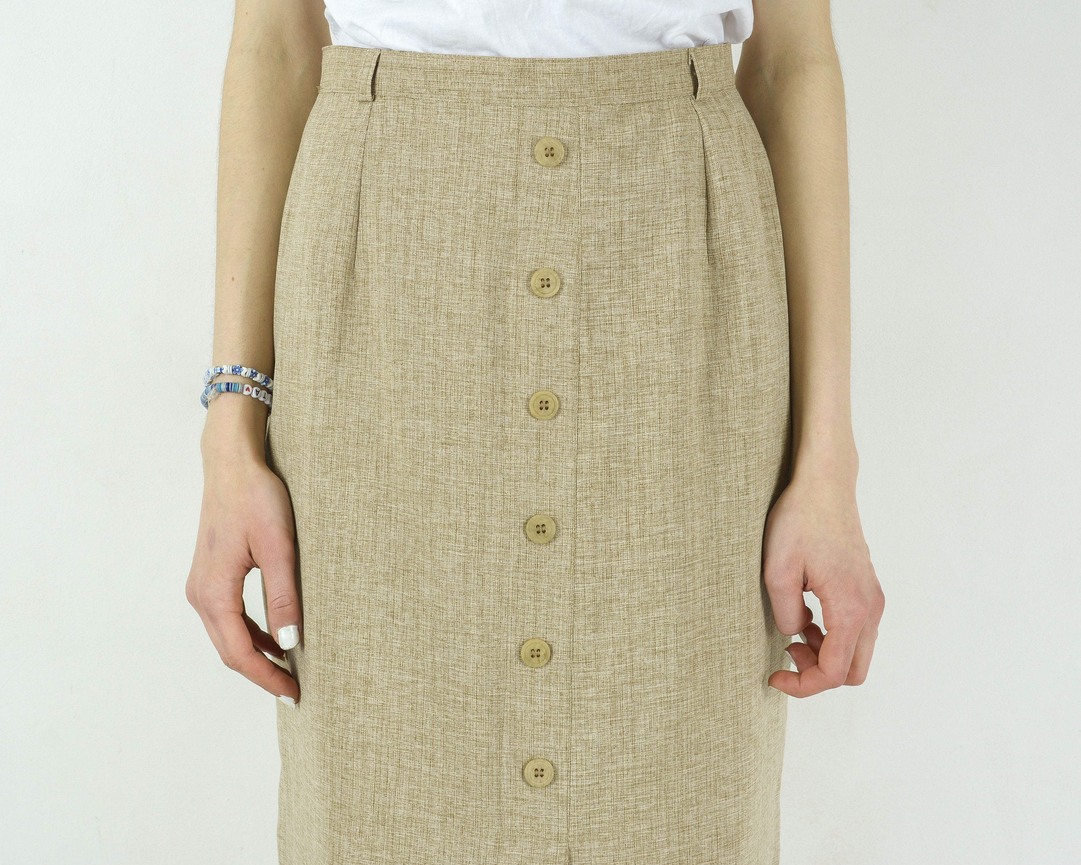 Other × Vintage ENCADEE Straight Midi Slit Skirt Lined Skirt Beige Bottoms Size 30" / US 8 / IT 44 - 5 Thumbnail