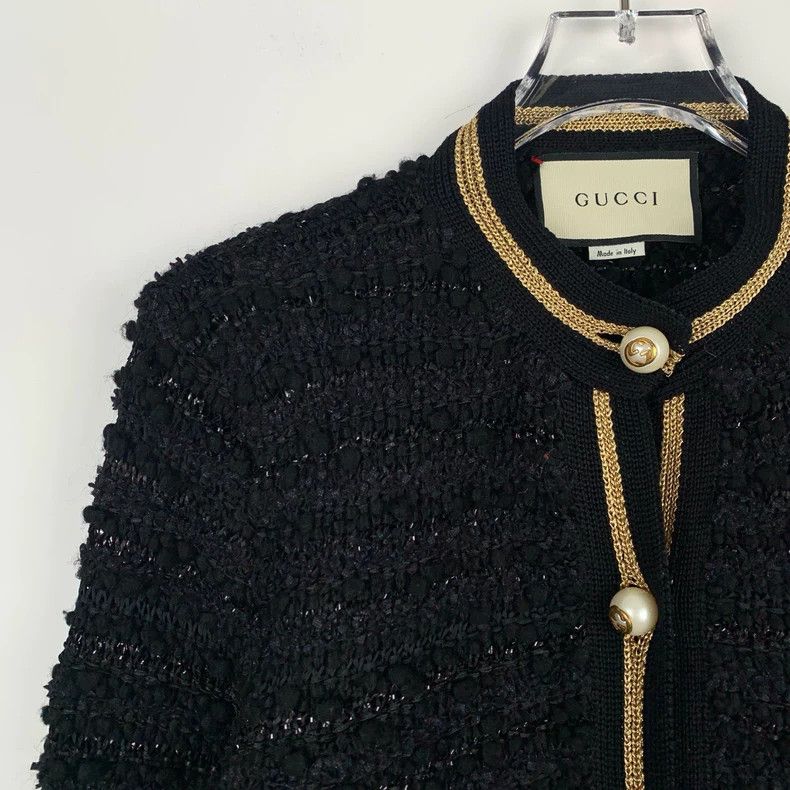 Gucci Gucci Striped tweed black nylon blended knitted cardigan ja Size US XS / EU 42 / 0 - 3 Thumbnail