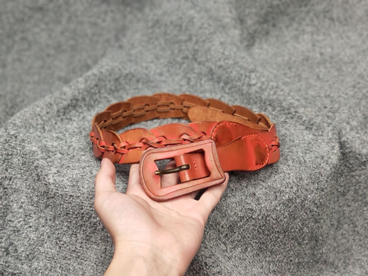 Diesel Vintage Diesel Brown Leather Braided Orange belt Y2K Style Size ONE SIZE - 3 Thumbnail