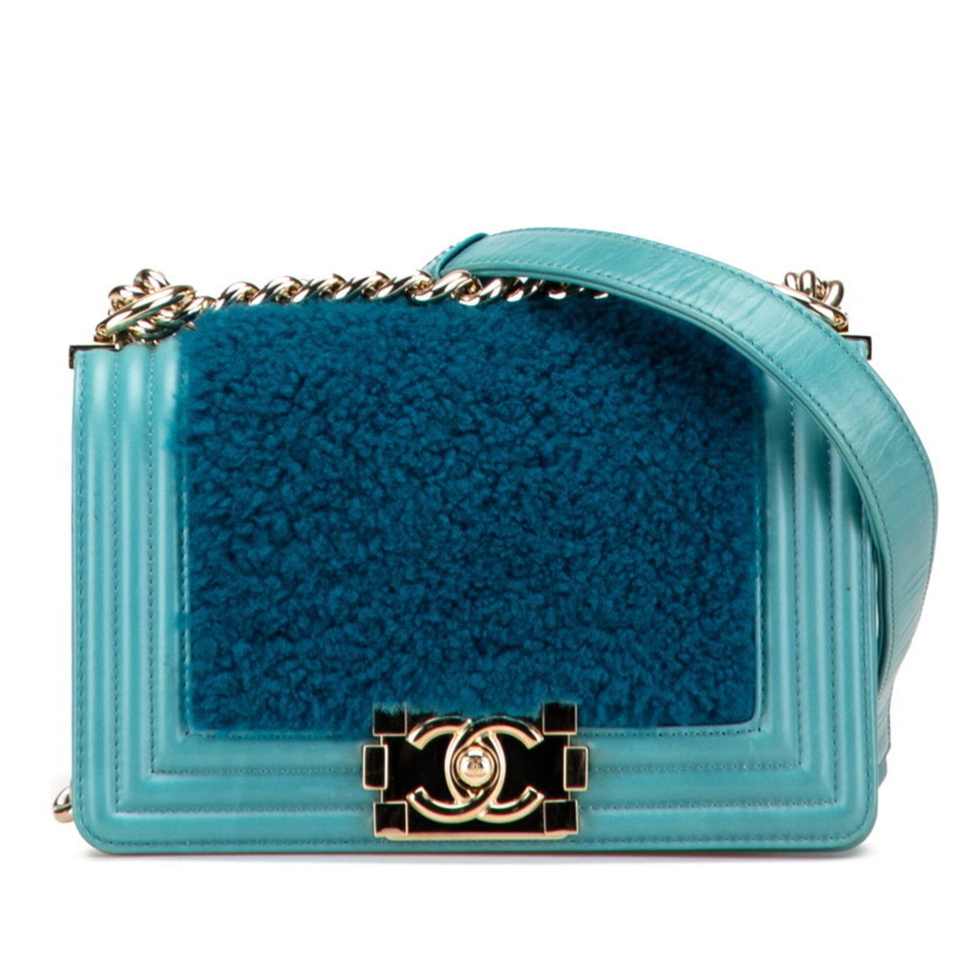Chanel Chanel Coco Mark Boy 20 Mini Chain Shoulder Bag, Blue/Green Tones, Shearling Leather, Women's CHANEL Size ONE SIZE - 1 Thumbnail