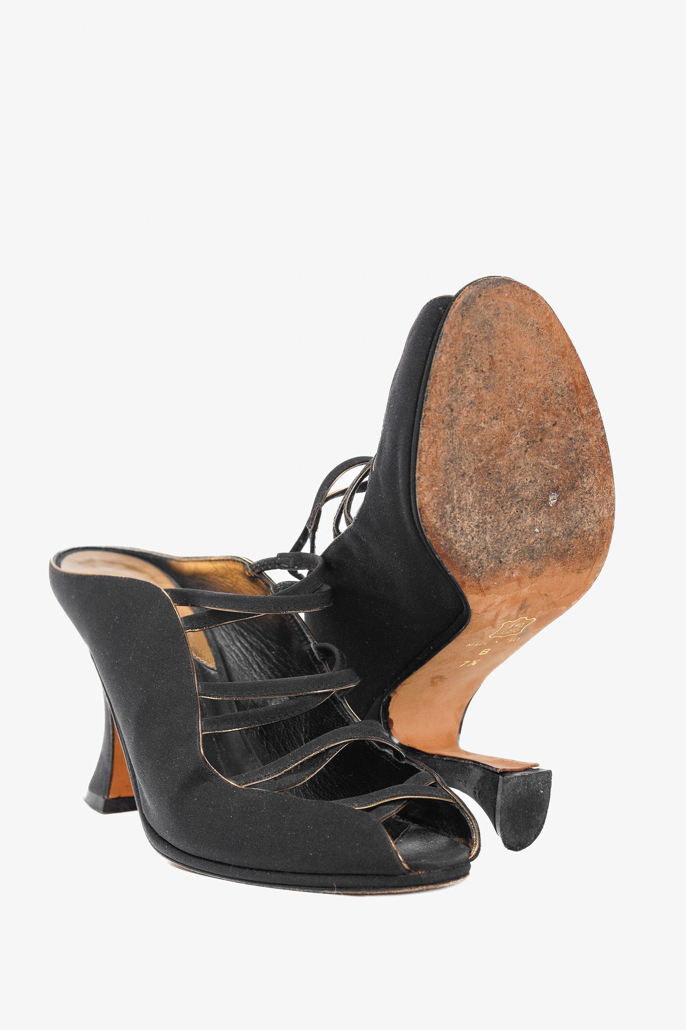 Donna Karan Donna Karan New York Black Criss-Cross Fabric Mules Size US 7.5 / IT 37.5 - 4 Thumbnail