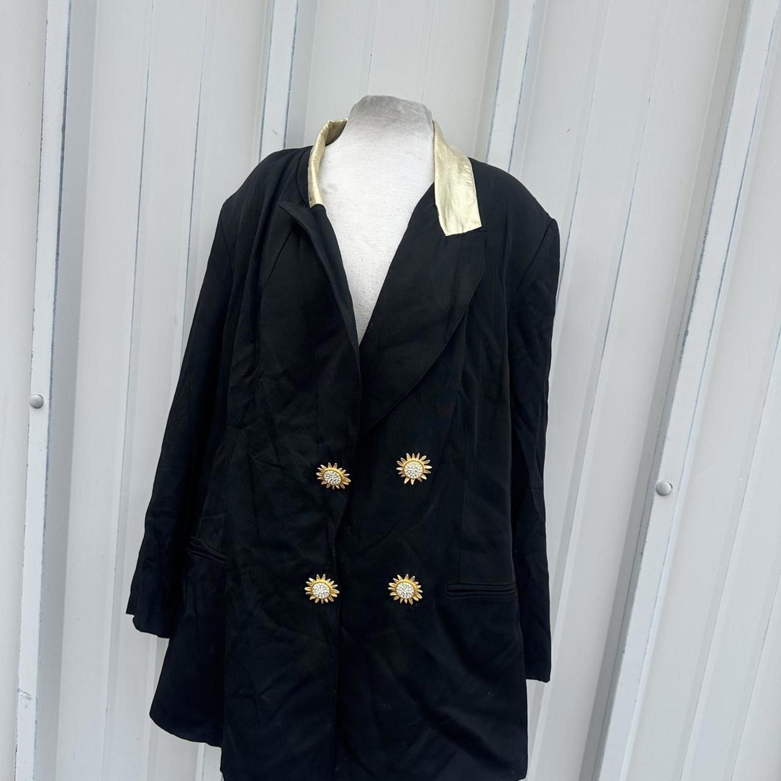 Other Black and gold vintage blazer with daisy buttons jacket Size 3XL / US 20-22 - 1 Thumbnail
