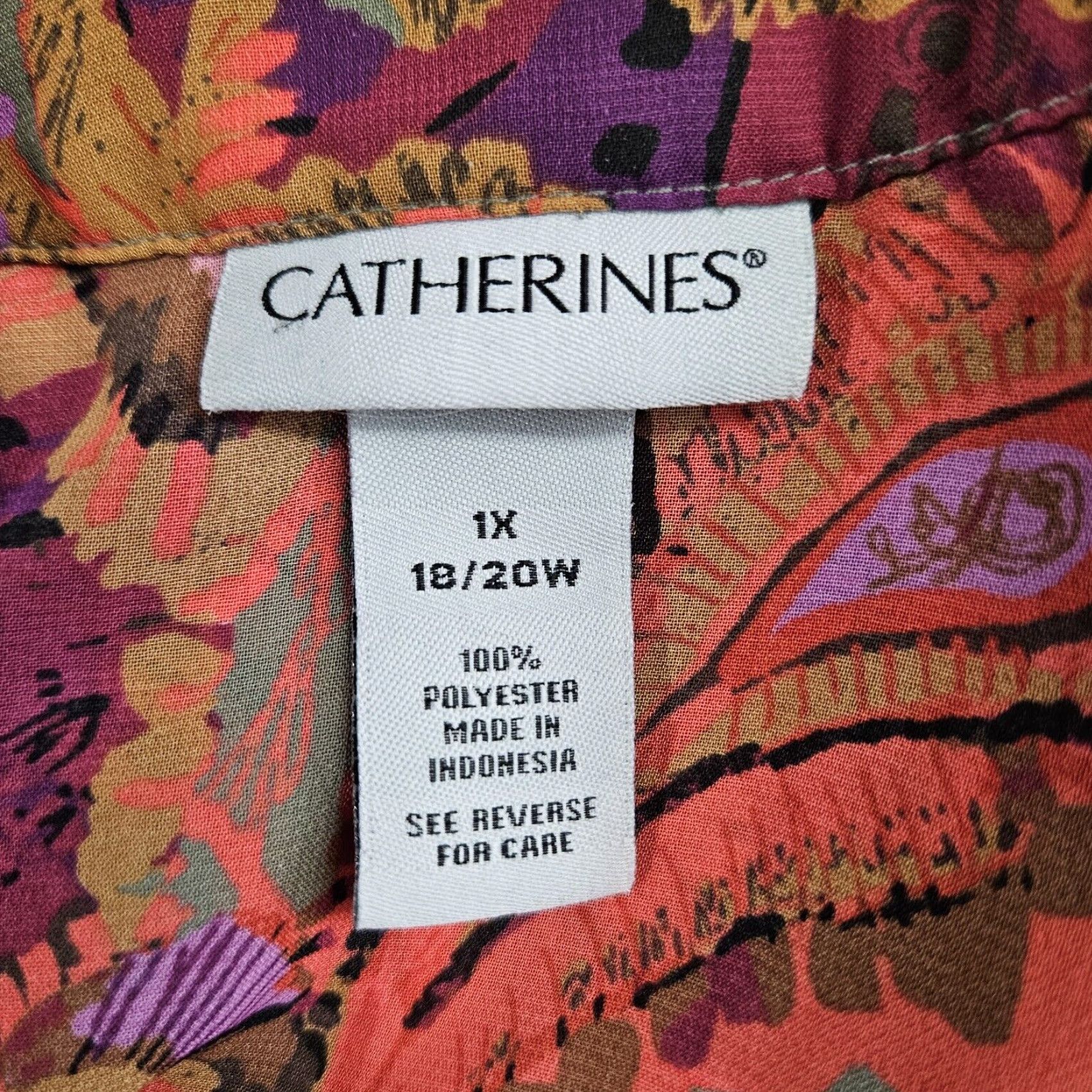 Vintage Catherines Blouse Kimono 1X Womens Purple Pink Paisley Sheer 3/4 Sleeve Polyester Size XL / US 12-14 / IT 48-50 - 5 Thumbnail