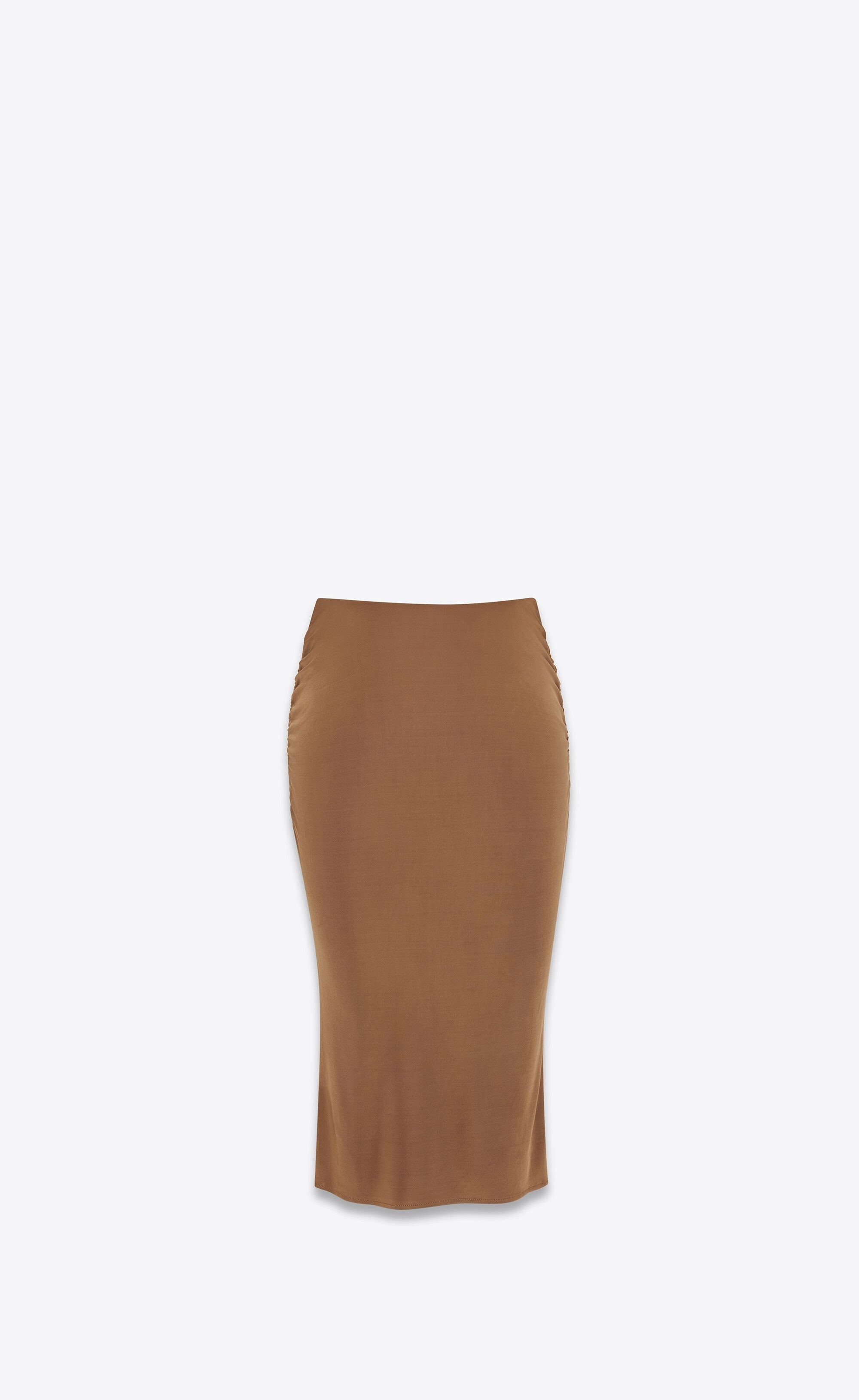 Saint Laurent Paris o1s1wg110125 735167 Midi Skirt in Shiny Jersey Light Brown Size 27" / US 4 / IT 40 - 1 Thumbnail
