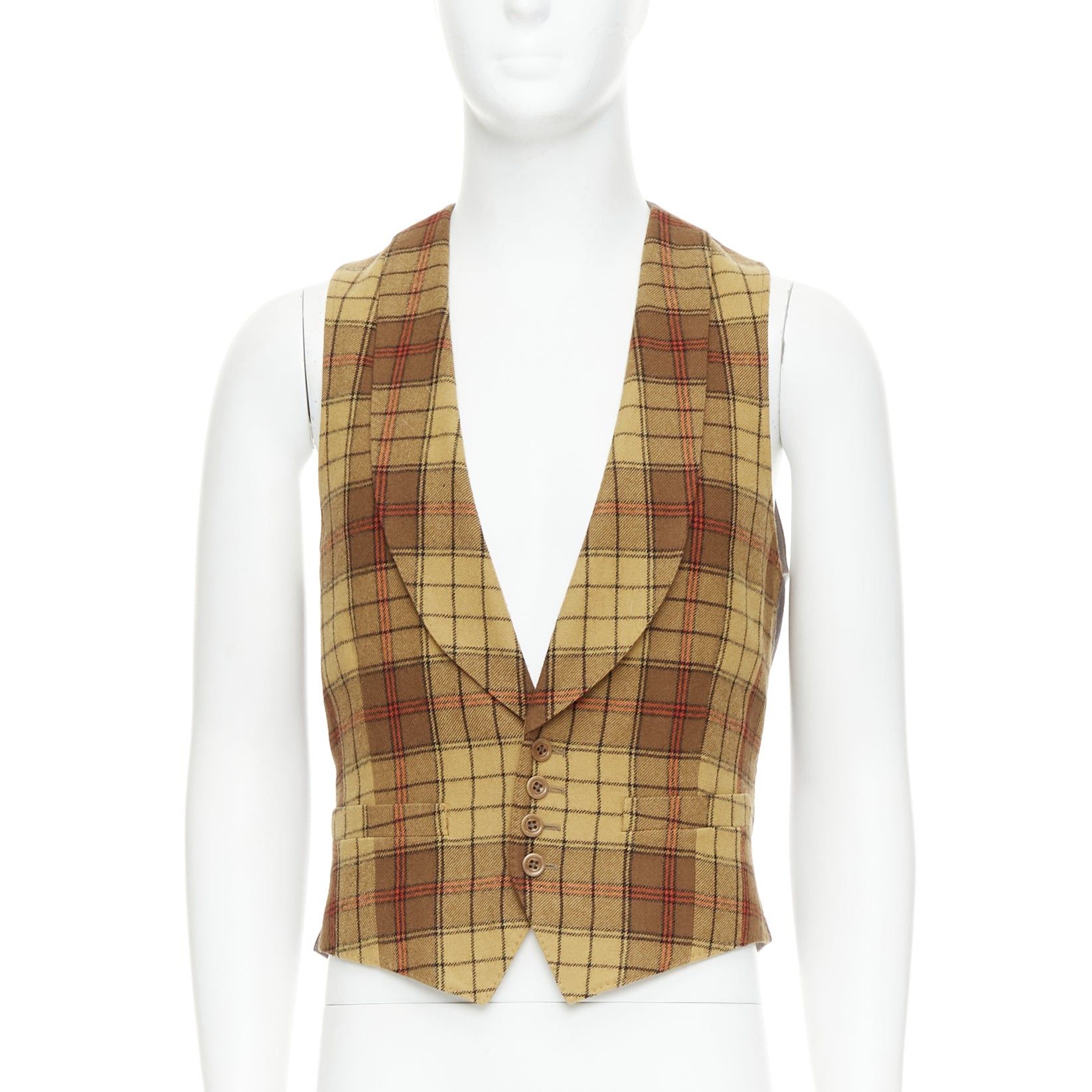 Dries Van Noten DRIES VAN NOTEN brown red plaid 100% wool shawl collar waistcoat IT48 M Size US M / EU 48-50 / 2 - 1 Thumbnail