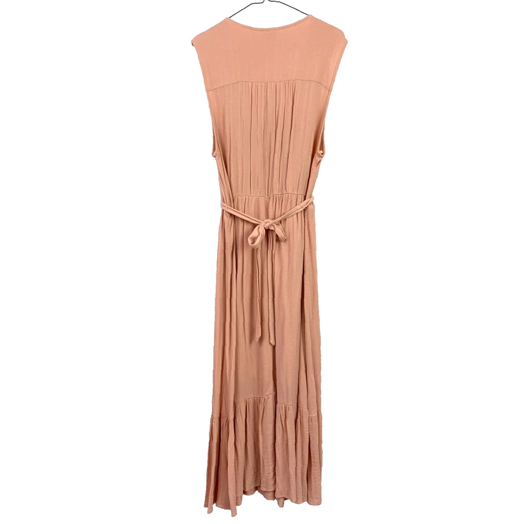 Vintage Knox Rose Maxi Dress Womens XL Peach V-Neck Smocked Faux Wrap Sleeveless Sundress Tank Dress, Light Wash Wear, Spring Summer, Regular Size XL / US 12-14 / IT 48-50 - 4 Thumbnail