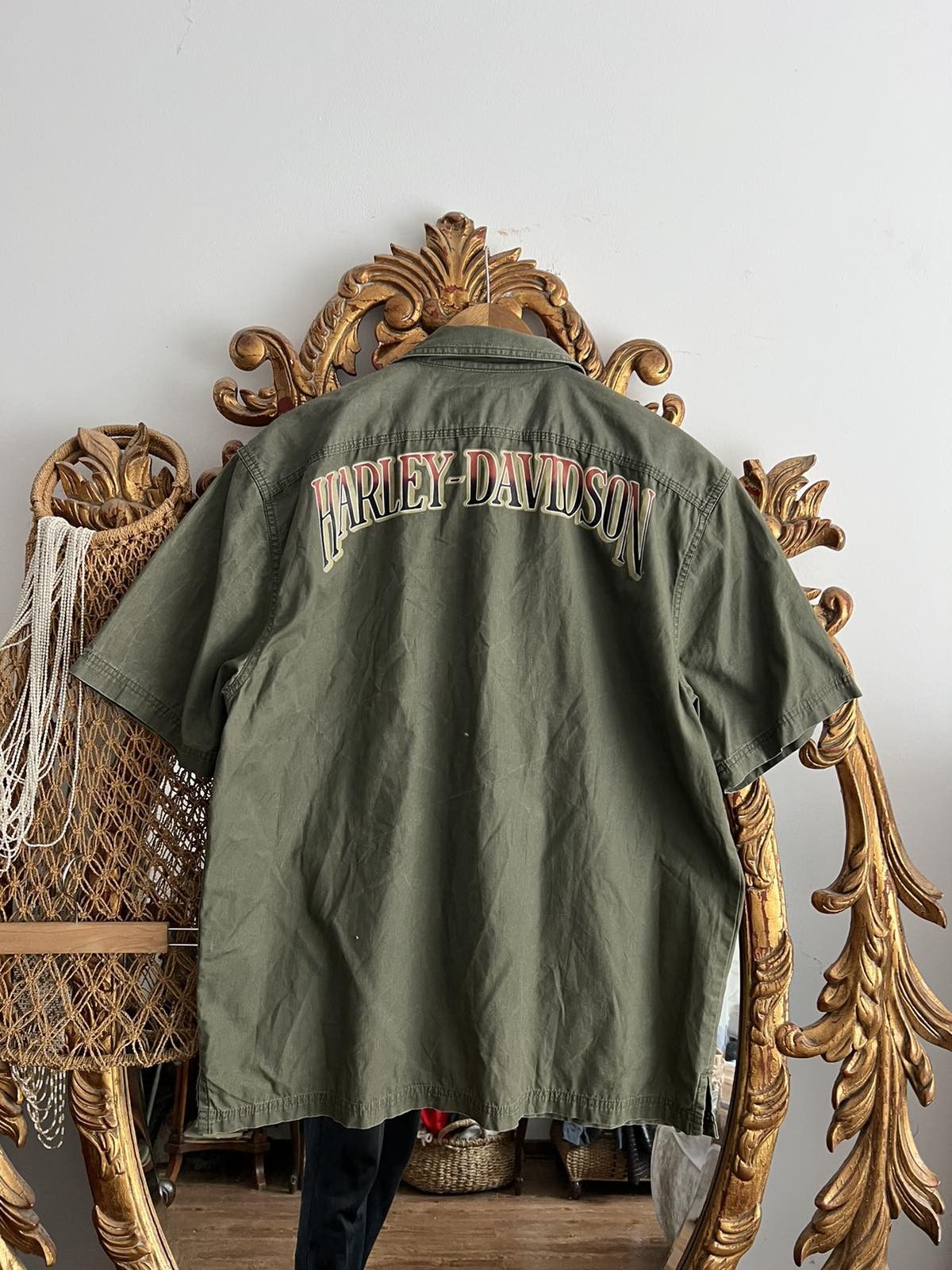 Harley Davidson VINTAGE Harley-Davidson Button-Up Shirt Olive Short Sleeve Size US L / EU 52-54 / 3 - 2 Thumbnail