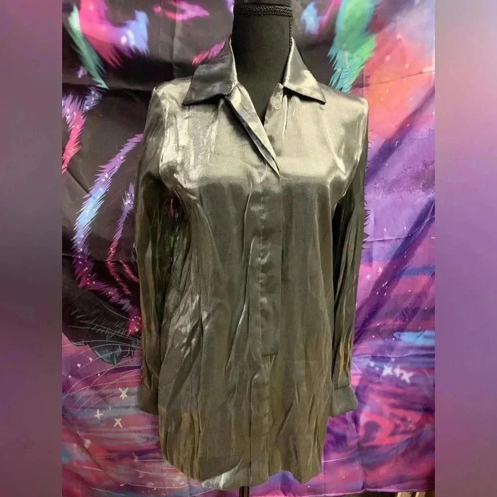 Designer Christy Lyn Metallic Silver Button-Up Shirt Size M / US 6-8 / IT 42-44 - 1 Thumbnail