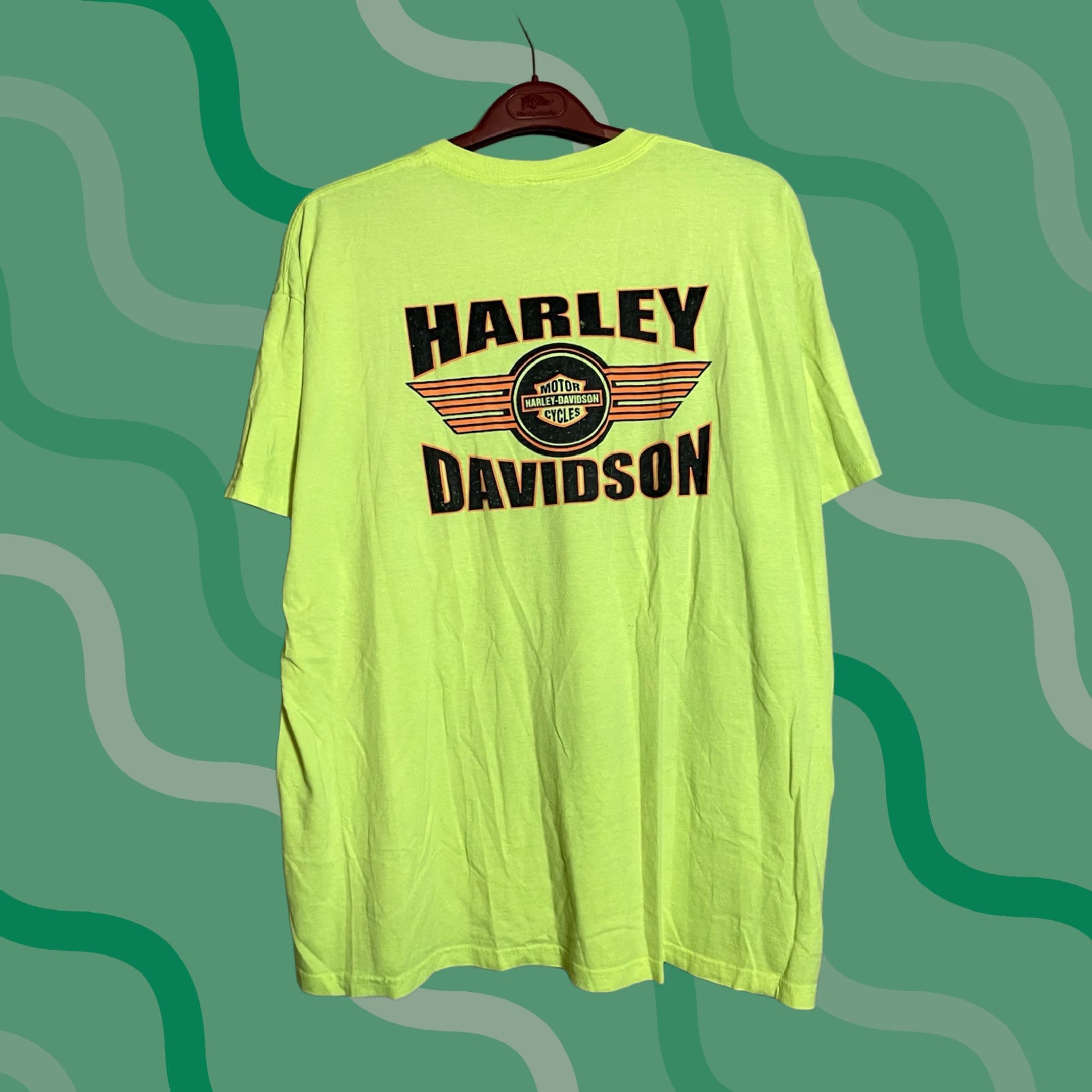 Fruit Of The Loom VINTAGE Harley Davidson Fruit of the Loom Shirt 2XL Men Green Crew Neck Short Sleeve T-Shirt 2003 Neon Size US XXL / EU 58 / 5 - 1 Thumbnail