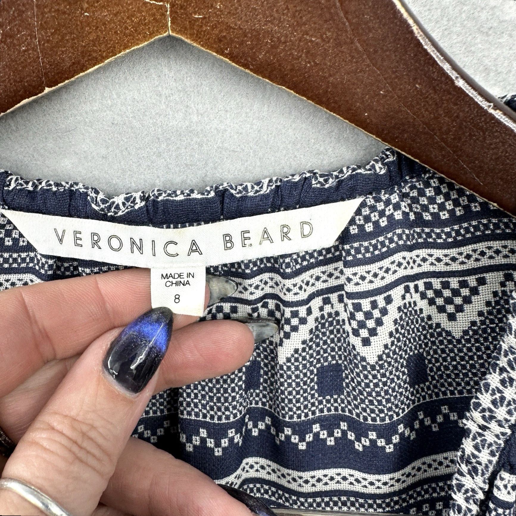 Veronica Beard VERONICA BEARD Dress Womens 8 BLUE Silk Geometric Boho A-Line Balloon Sleeve V-Neck Short Dress 8 Womens Size M / US 6-8 / IT 42-44 - 6 Thumbnail