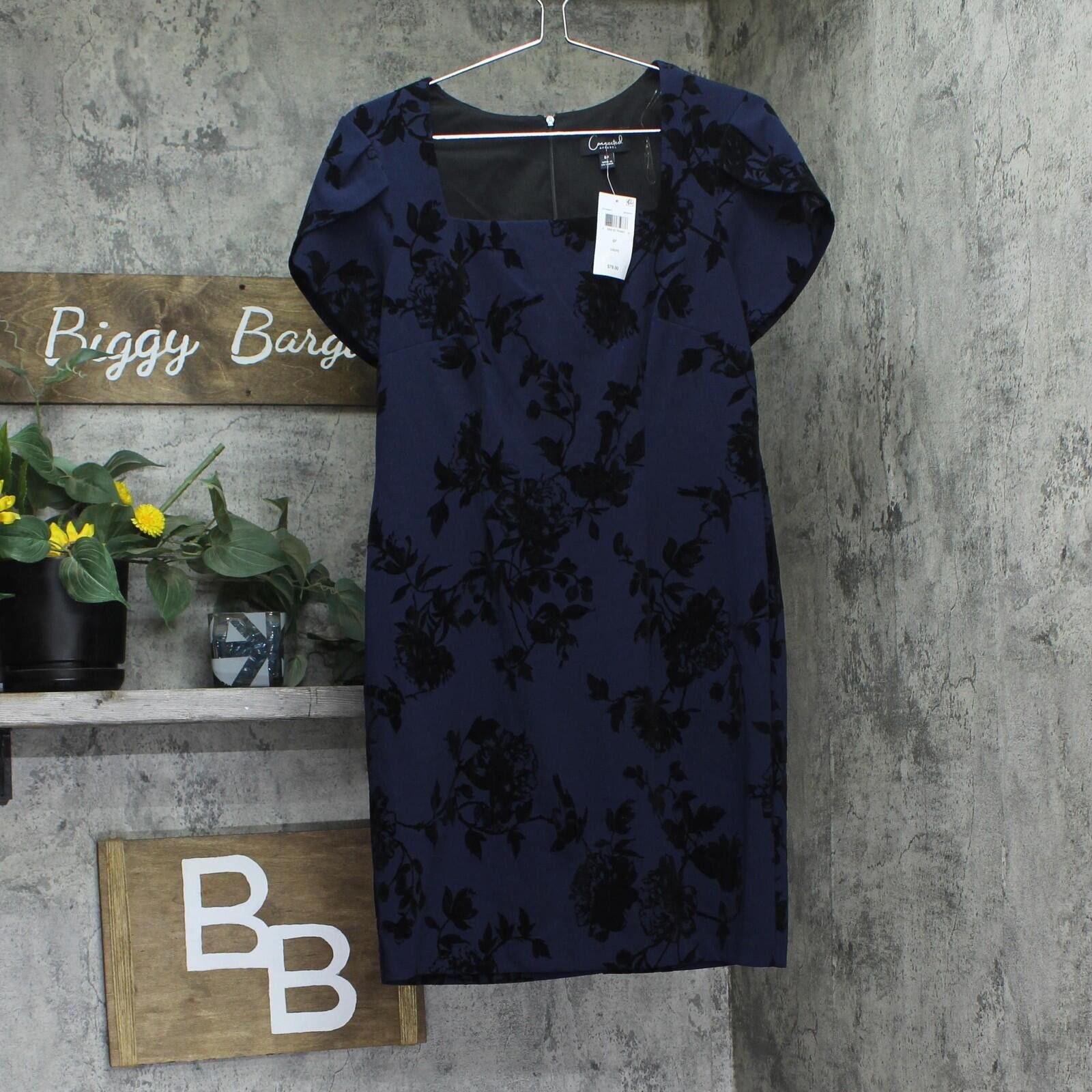 Other Nwt Connected Apparel Flocked Sheath Dress Midnight Blue 8p Size M / US 6-8 / IT 42-44 - 1 Thumbnail