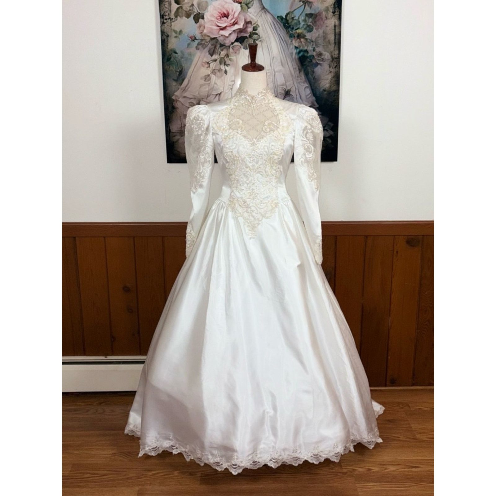 Other Beautiful Vintage 90s Alfred Angelo White Satin Wedding Gown Size L / US 10 / IT 46 - 1 Thumbnail