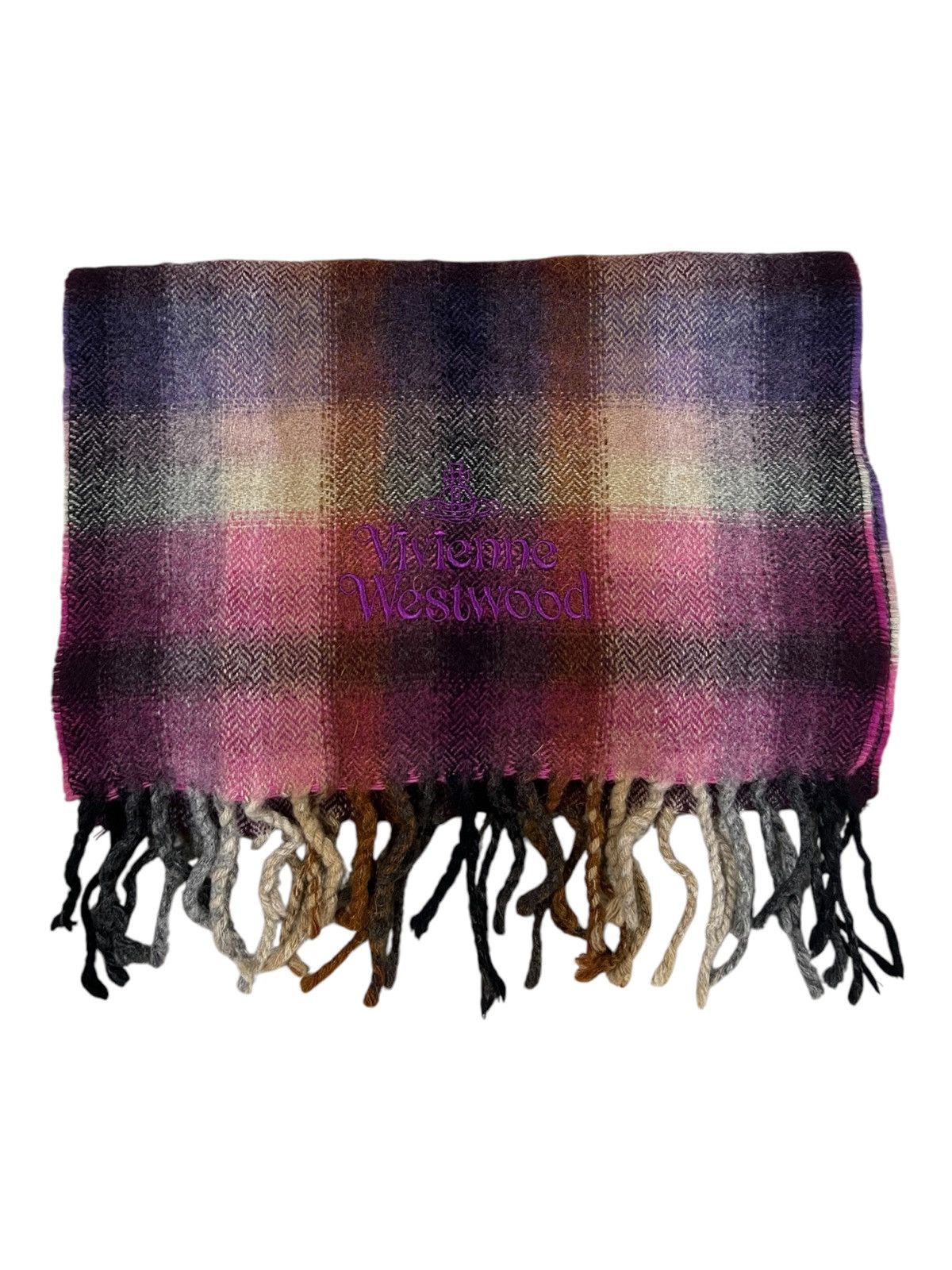 Vivienne Westwood VW Embroidery Logo & Script Beautiful Shadow Plaid Scarf Size ONE SIZE - 2 Thumbnail