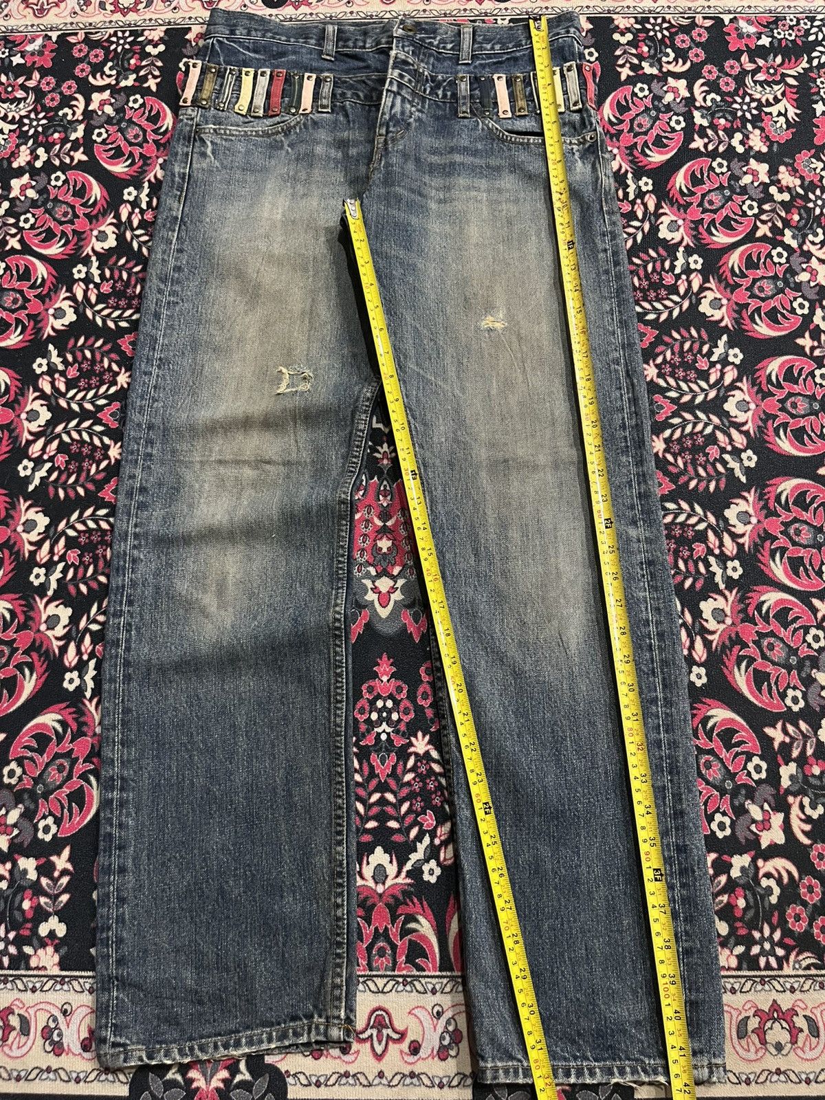 No Faith Studios Japanese Brand Bobson Double Waist Blue Washed Jeans Size US 33 - 10 Thumbnail