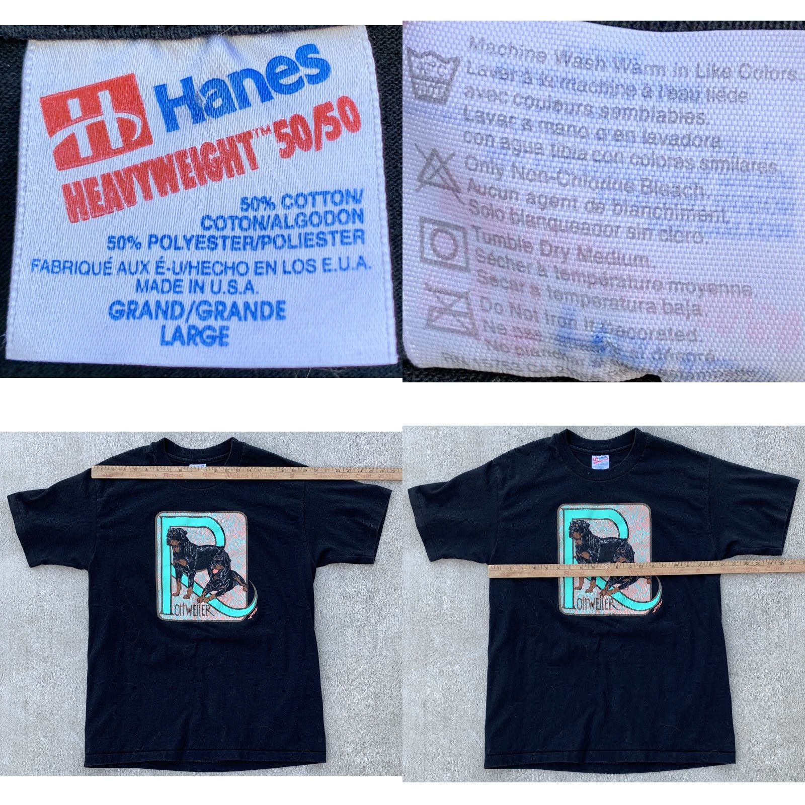 Cottweiler VINTAGE Rottweiler Dog T Shirt 90s 1990s Hanes Heavyweight 50/50 Mens L Black Short Sleeve Crew Neck Dog Graphic Print Clothing Size US L / EU 52-54 / 3 - 10 Thumbnail