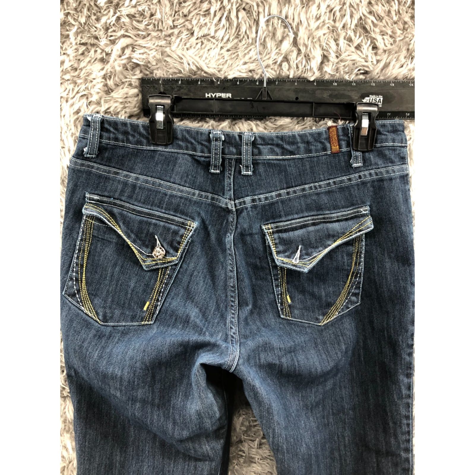 Vintage Sky Jeans Womens Size 14 Dark Wash Blue Denim 5-Pocket Straight Regular Rise Belt Loops 32in Inseam Size 36" / US 14 / IT 50 - 6 Thumbnail