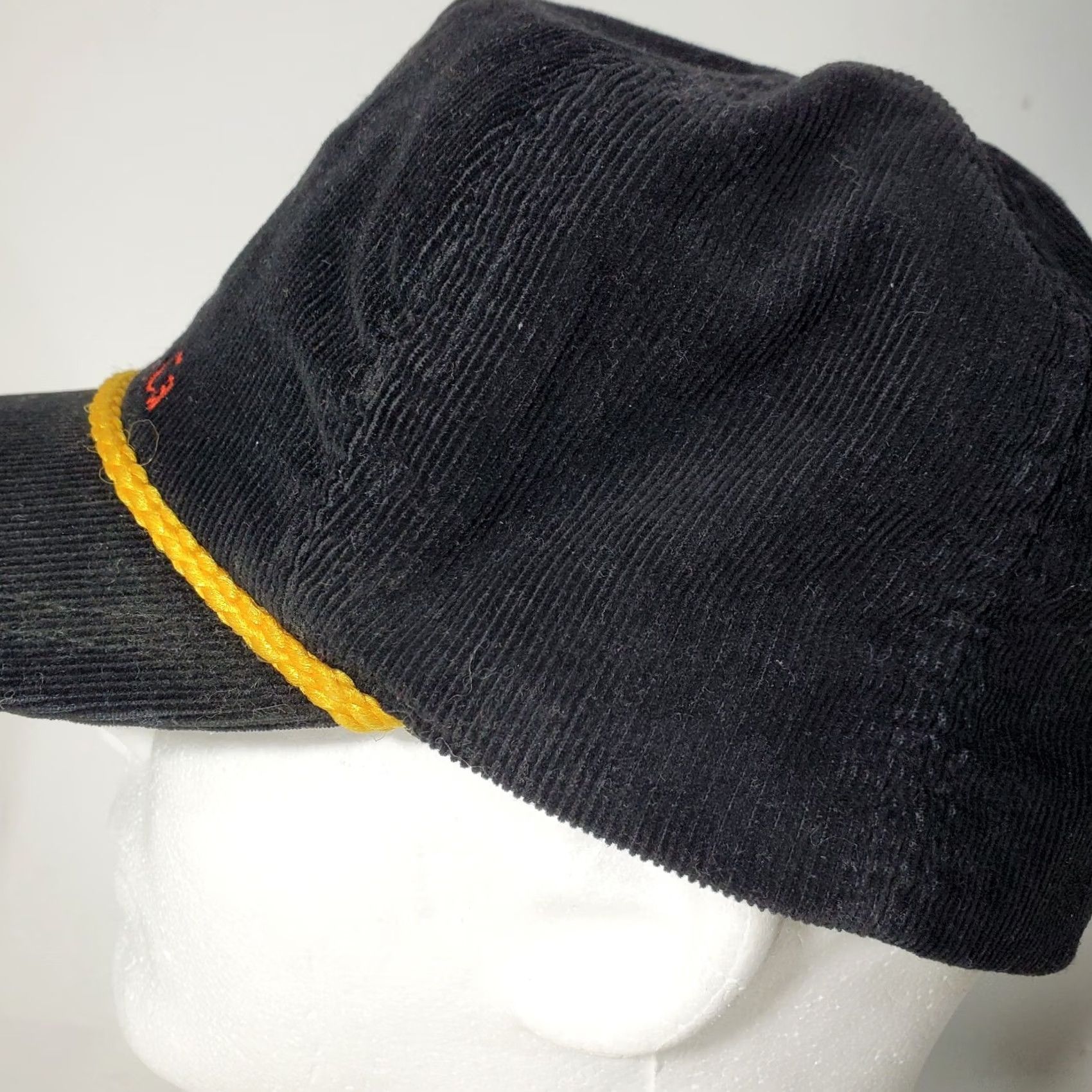 Harley Davidson VINTAGE Harley Davidson Hat Black Corduroy Gold Corded Eagle Embroidered 80s USA Size ONE SIZE - 4 Thumbnail