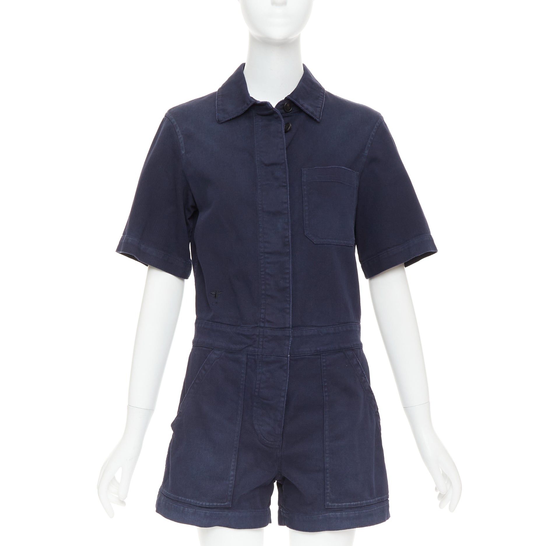 Dior CHRISTIAN DIOR navy cotton CD bee cargo playsuit romper FR34 XS Size 26" / US 2 / IT 38 - 1 Thumbnail