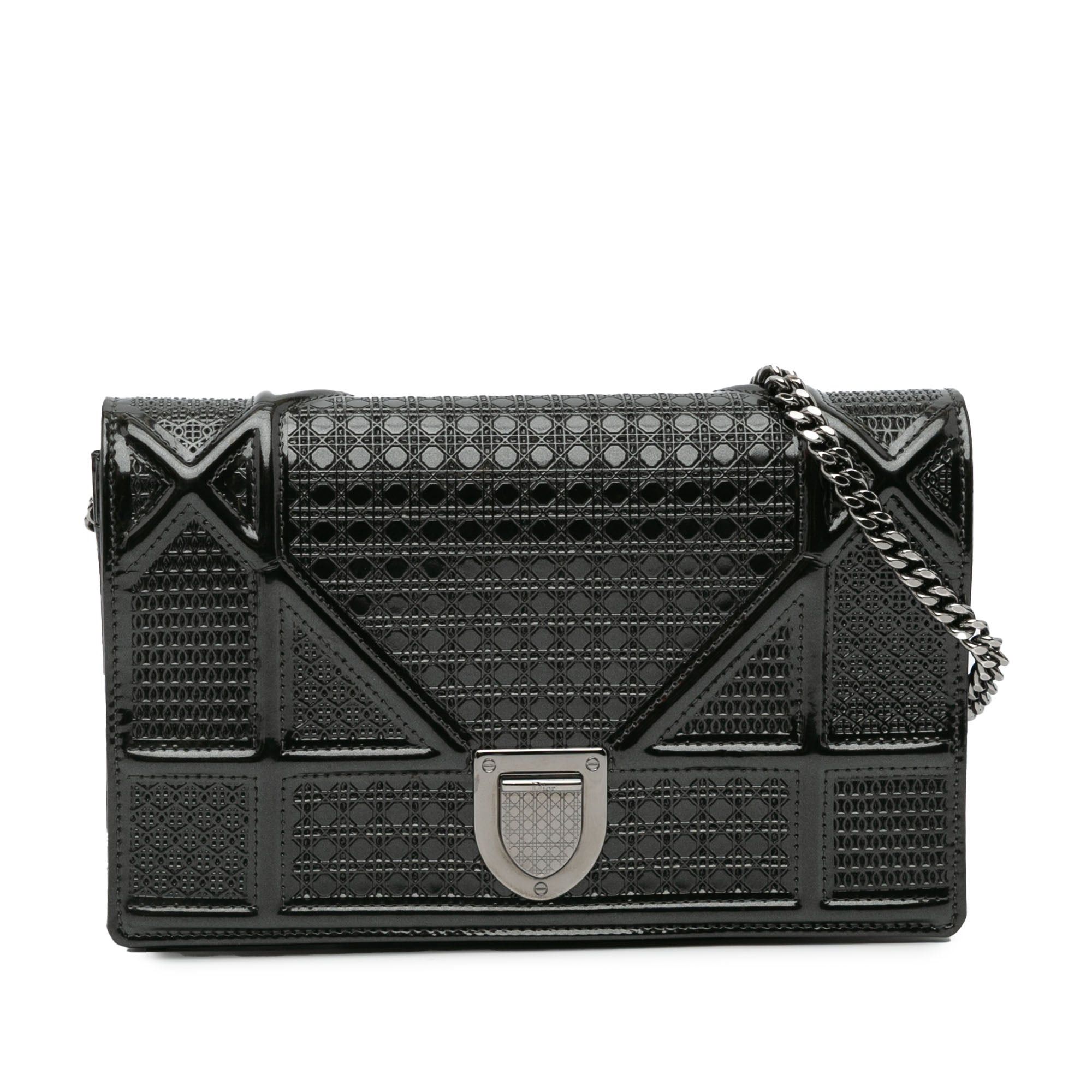 Dior Dior Metallic Patent Microcannage Diorama Wallet on Chain Black Size ONE SIZE - 1 Thumbnail
