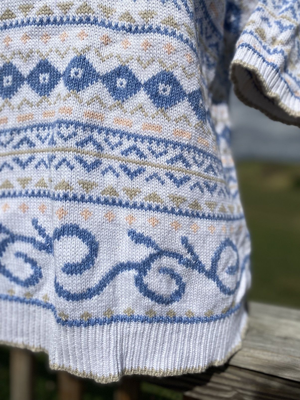 Other Jayson Younger Women’s White Blue Sage Peach Sweater Cotton Size M / US 6-8 / IT 42-44 - 3 Thumbnail