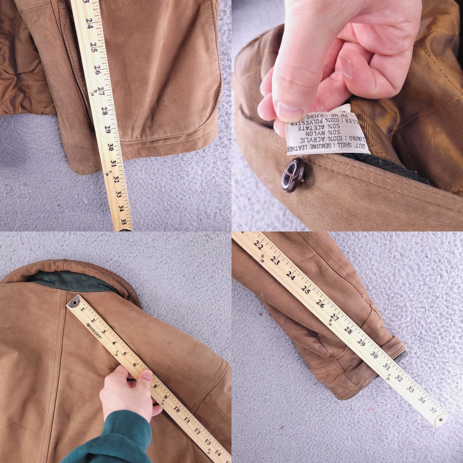 Vintage Donna Pelle Coat Womens Large Brown Leather Flannel Quilted Distressed Bomber Jacket Size L / US 10 / IT 46 - 8 Thumbnail
