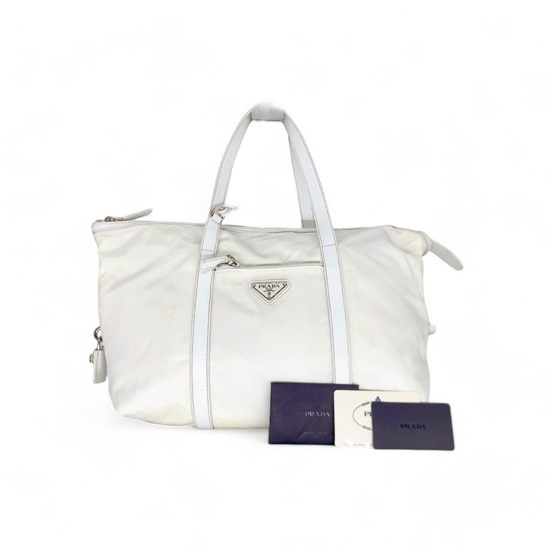 Prada Prada - White Nylon Handbag Triangle Logo Plate Size ONE SIZE - 1 Thumbnail