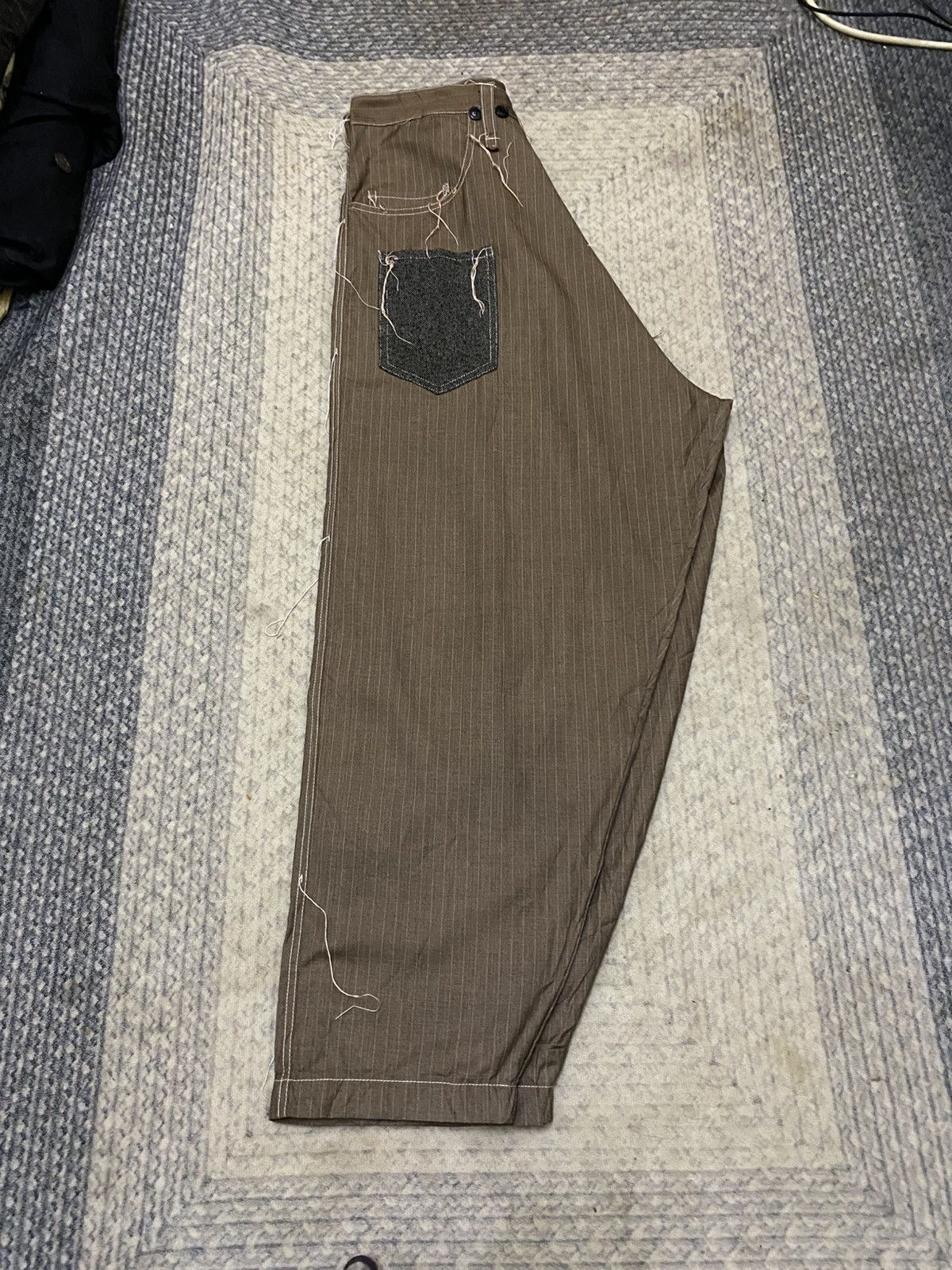 Japanese Brand Frank U Pencil Stripe Messy Raw Seam Stitches Balloon Pant Size US 32 / EU 48 - 14 Thumbnail