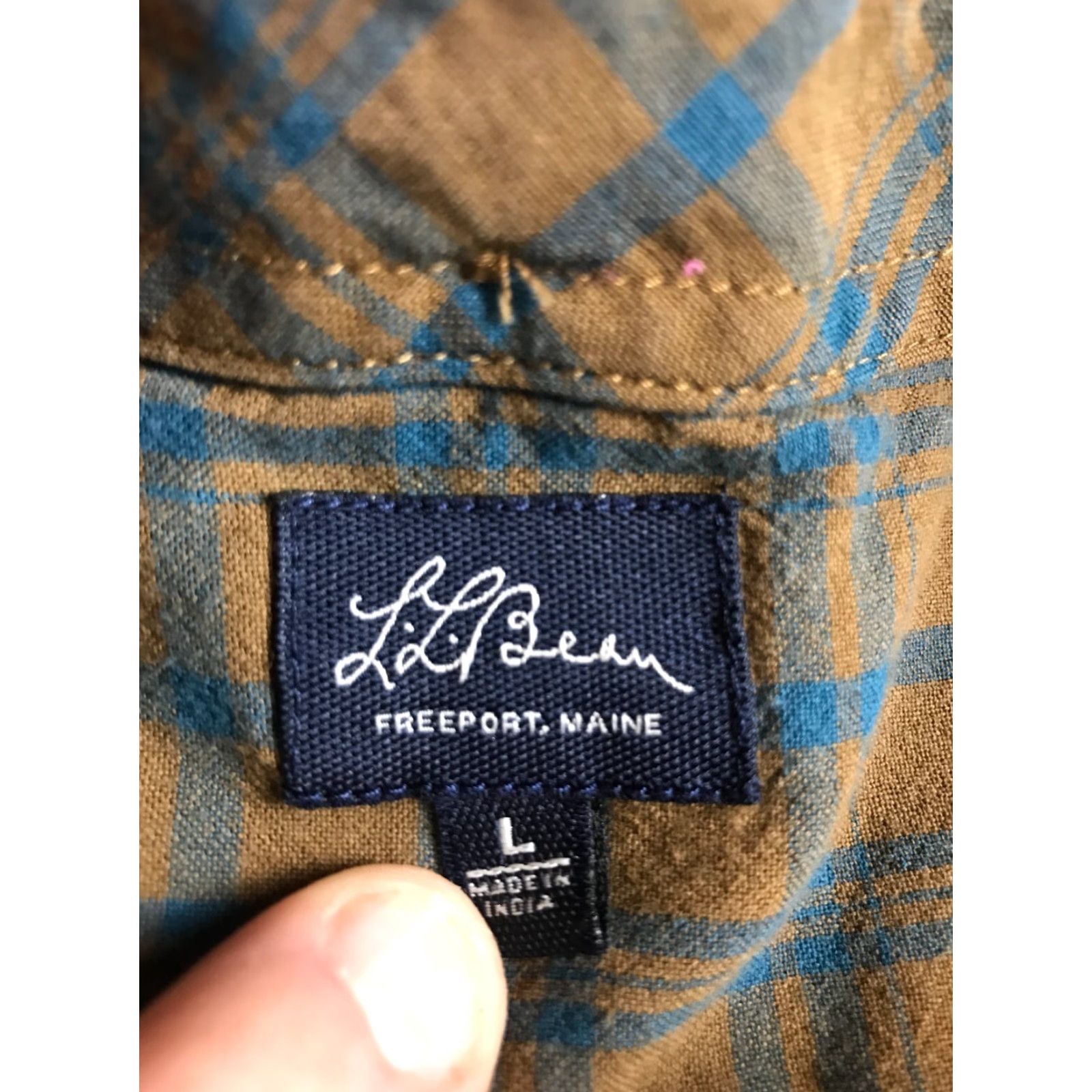 Vintage L.L.Bean Shirt Men's Size Large Brown Blue Check Button Down Long Sleeve Pocket Size US L / EU 52-54 / 3 - 3 Thumbnail