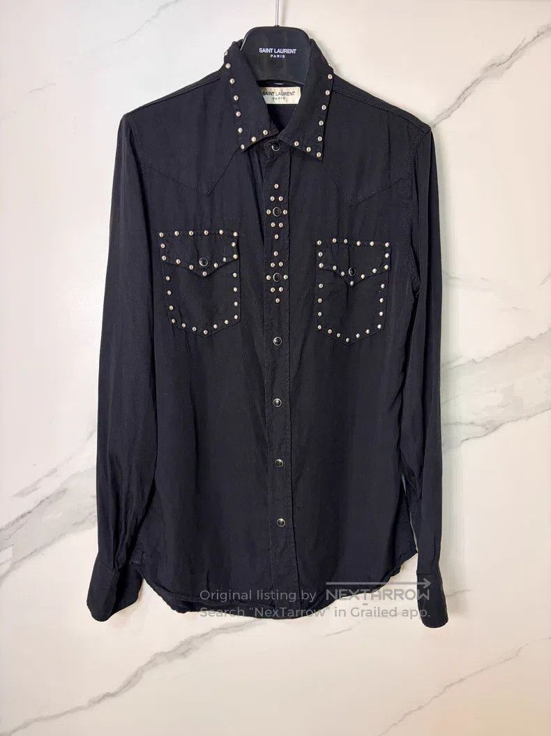 Saint Laurent Paris Saint Laurent Paris Black Cat-Eye Button Studs Shirt Size US S / EU 44-46 / 1 - 1 Thumbnail