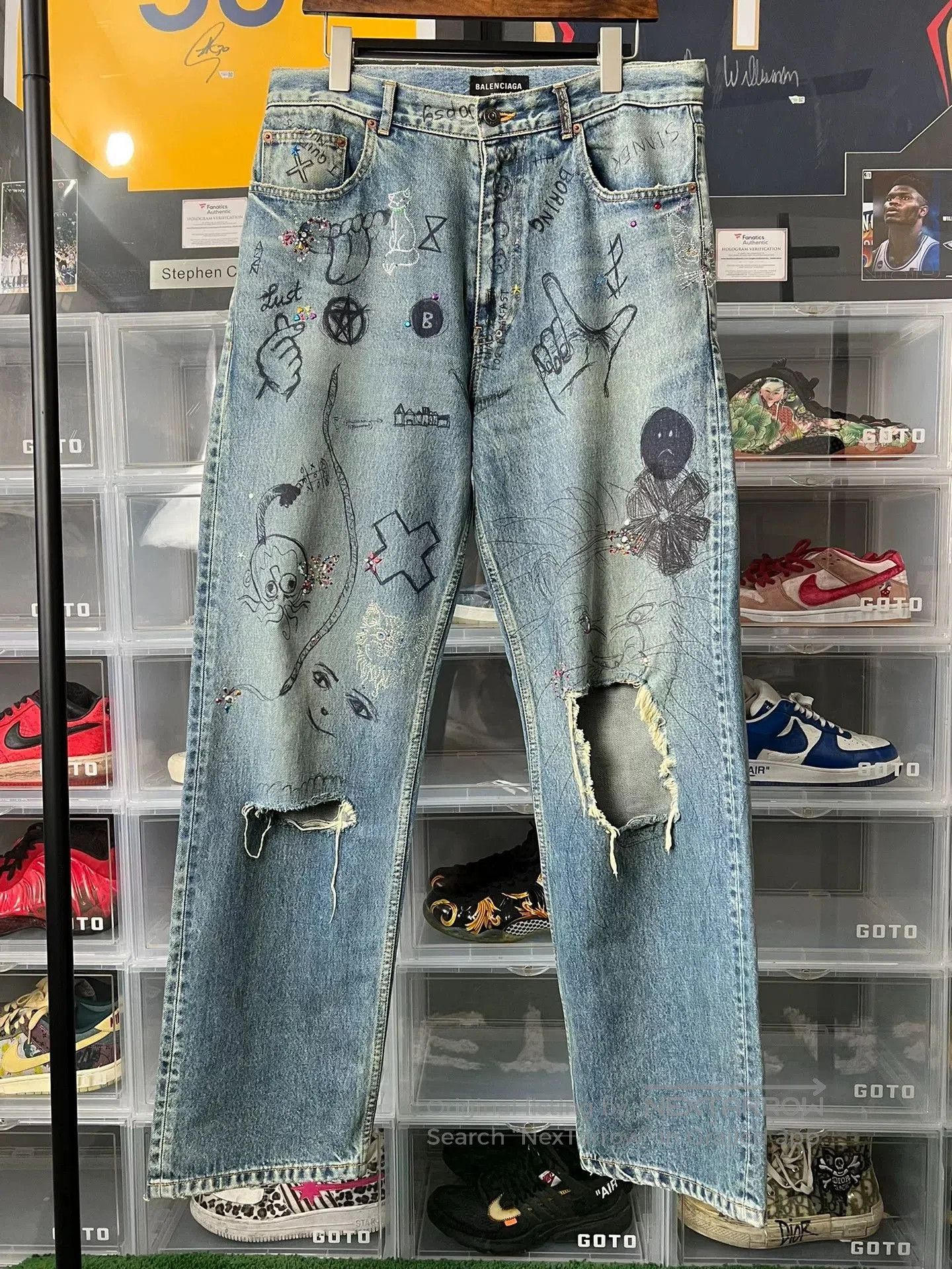 Balenciaga Balenciaga 22FW Crystal Graffiti Baggy Jeans | Grailed