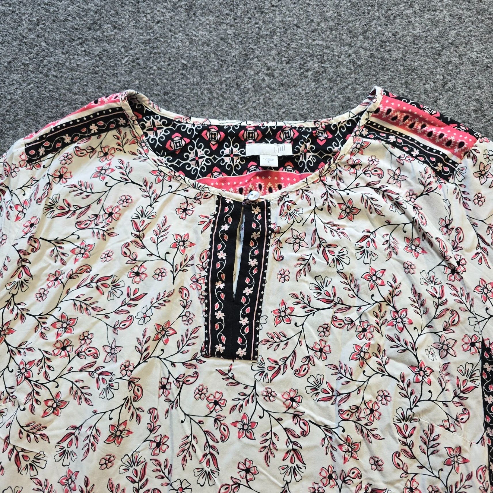 J. Jill J Jill Top Womens Large White Red Floral Long Sleeve Peasant Boho Casual Career Blouse Shirt Women Size L / US 10 / IT 46 - 2 Thumbnail