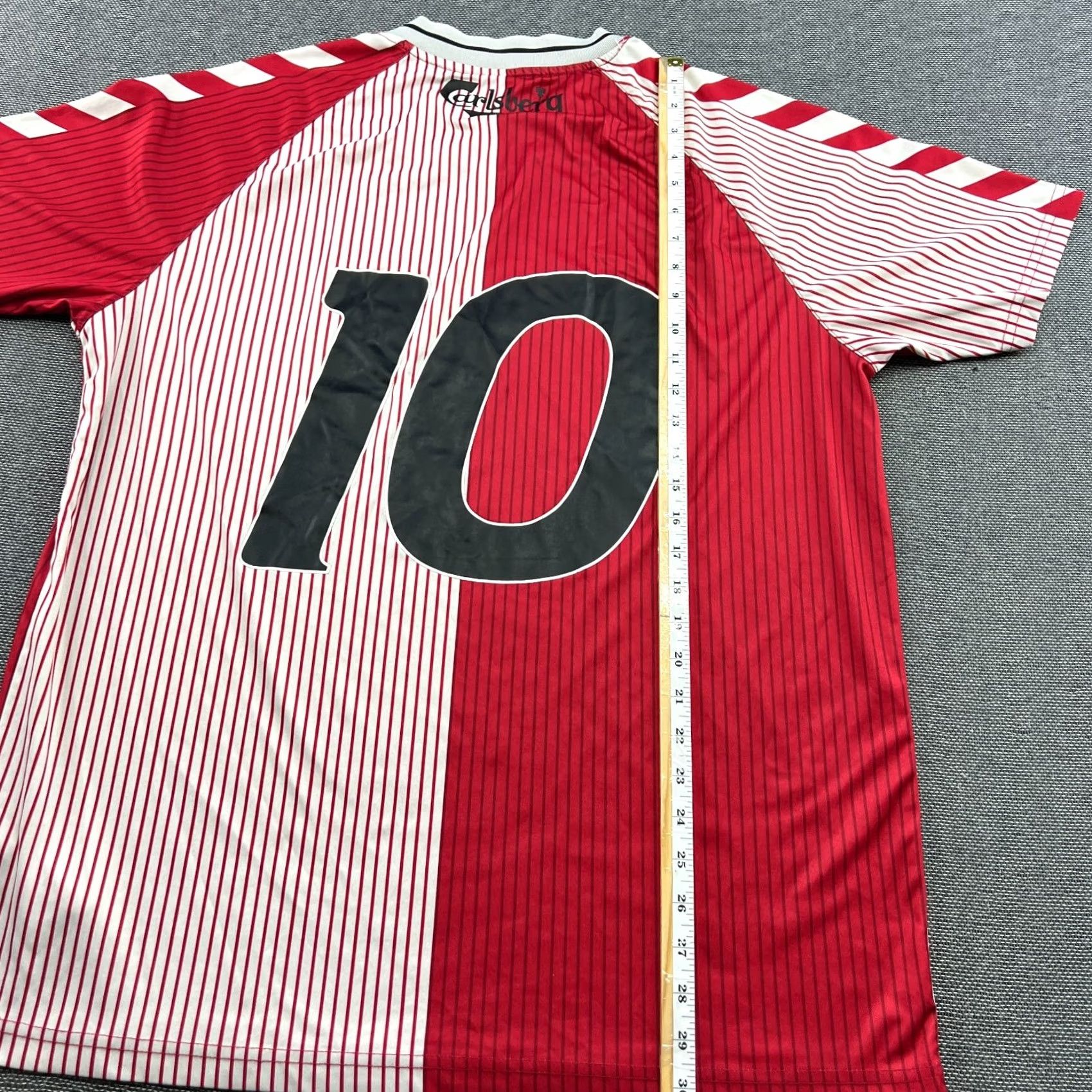 Hummel Hummel Denmark Football Jersey 1986 Preben Elkjaer #10 Shirt 2XL Multicolor Striped Short Sleeve Jersey Mens Size US XXL / EU 58 / 5 - 6 Thumbnail